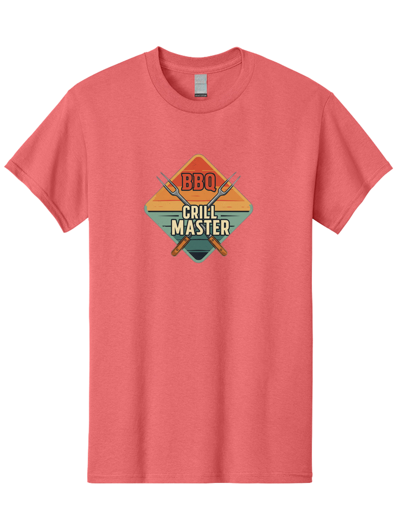 Bbq-Crill-Master Men'S Graphic Tee, 100% Cotton, Comfortable Casual Summer Wear, Machine Washable, Bbq Logo, Grill Master Symbol, Barbecue Emblem, Outdoor Cooking, Grill Utensils, Skewers, Cooking Tools, Wooden Handles, Diamond Shape Design Bab665
