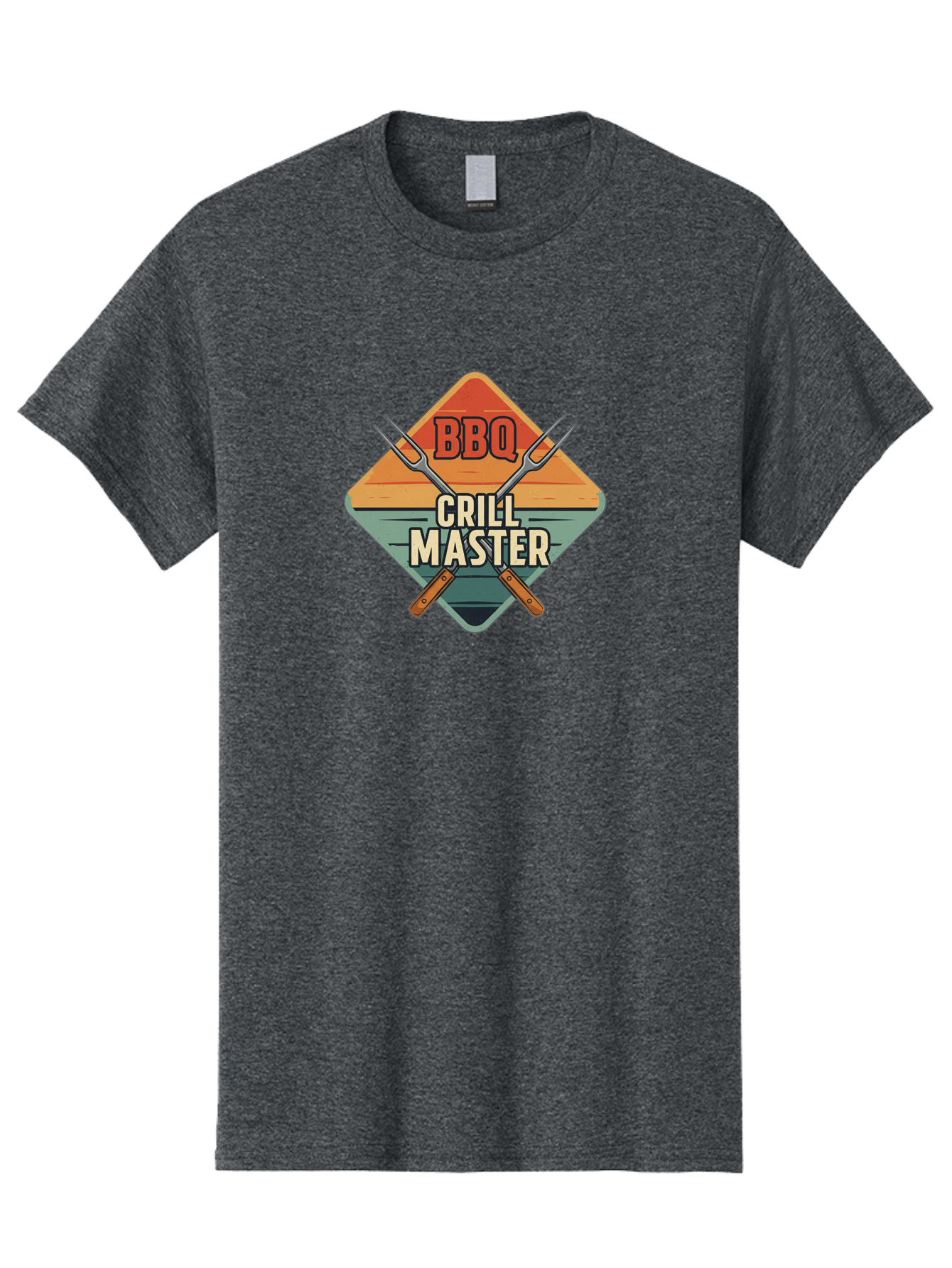 Bbq-Crill-Master Men'S Graphic Tee, 100% Cotton, Comfortable Casual Summer Wear, Machine Washable, Bbq Logo, Grill Master Symbol, Barbecue Emblem, Outdoor Cooking, Grill Utensils, Skewers, Cooking Tools, Wooden Handles, Diamond Shape Design Bab665