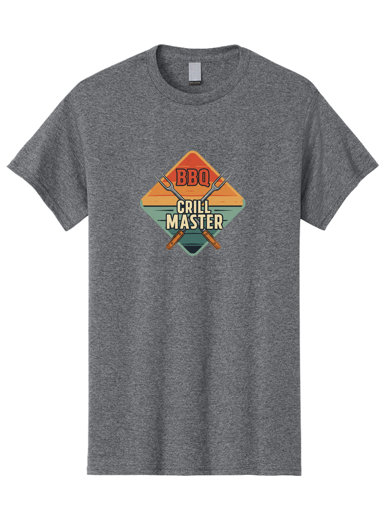 Bbq-Crill-Master Men'S Graphic Tee, 100% Cotton, Comfortable Casual Summer Wear, Machine Washable, Bbq Logo, Grill Master Symbol, Barbecue Emblem, Outdoor Cooking, Grill Utensils, Skewers, Cooking Tools, Wooden Handles, Diamond Shape Design Bab665