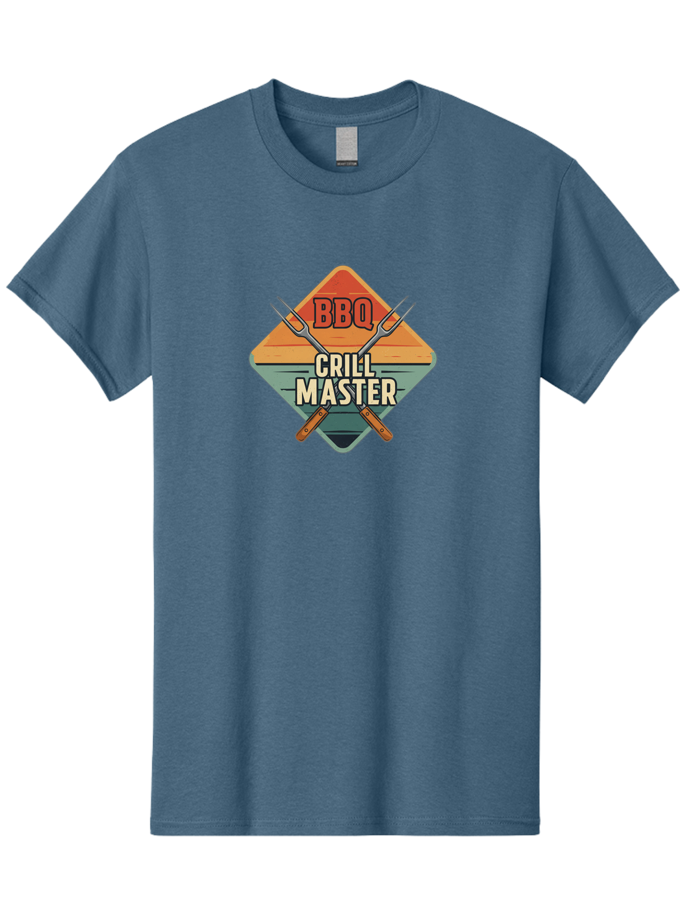 Bbq-Crill-Master Men'S Graphic Tee, 100% Cotton, Comfortable Casual Summer Wear, Machine Washable, Bbq Logo, Grill Master Symbol, Barbecue Emblem, Outdoor Cooking, Grill Utensils, Skewers, Cooking Tools, Wooden Handles, Diamond Shape Design Bab665
