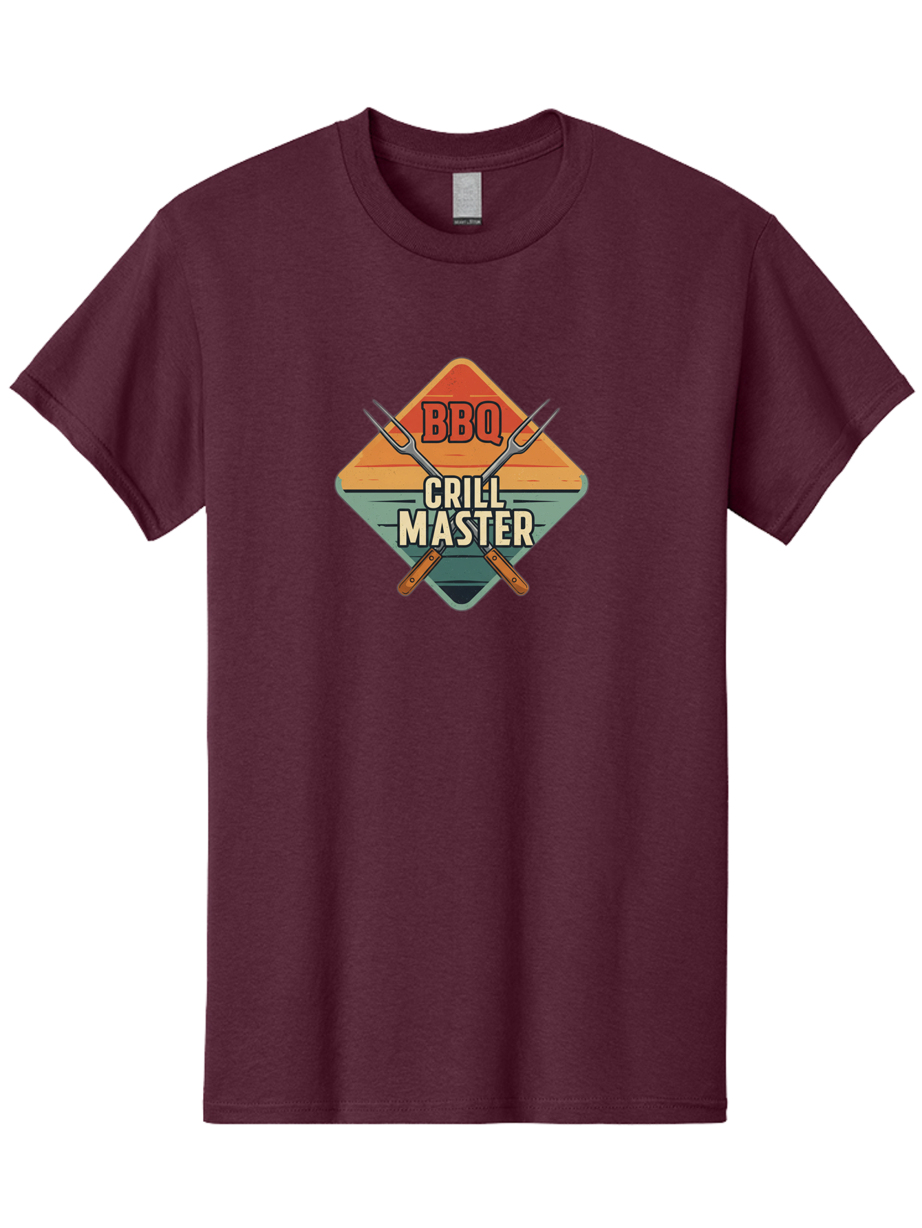 Bbq-Crill-Master Men'S Graphic Tee, 100% Cotton, Comfortable Casual Summer Wear, Machine Washable, Bbq Logo, Grill Master Symbol, Barbecue Emblem, Outdoor Cooking, Grill Utensils, Skewers, Cooking Tools, Wooden Handles, Diamond Shape Design Bab665