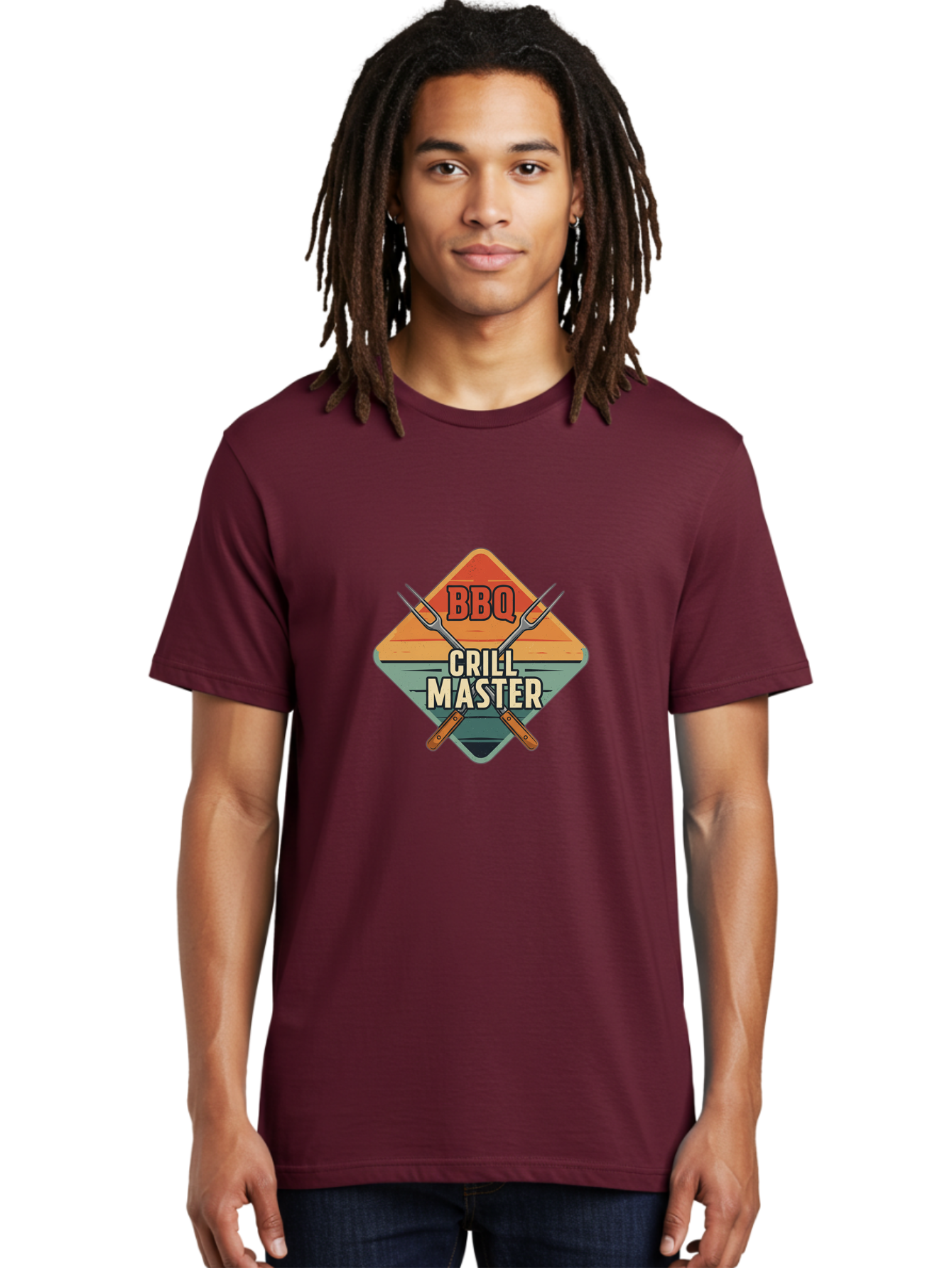 Bbq-Crill-Master Men'S Graphic Tee, 100% Cotton, Comfortable Casual Summer Wear, Machine Washable, Bbq Logo, Grill Master Symbol, Barbecue Emblem, Outdoor Cooking, Grill Utensils, Skewers, Cooking Tools, Wooden Handles, Diamond Shape Design Bab665