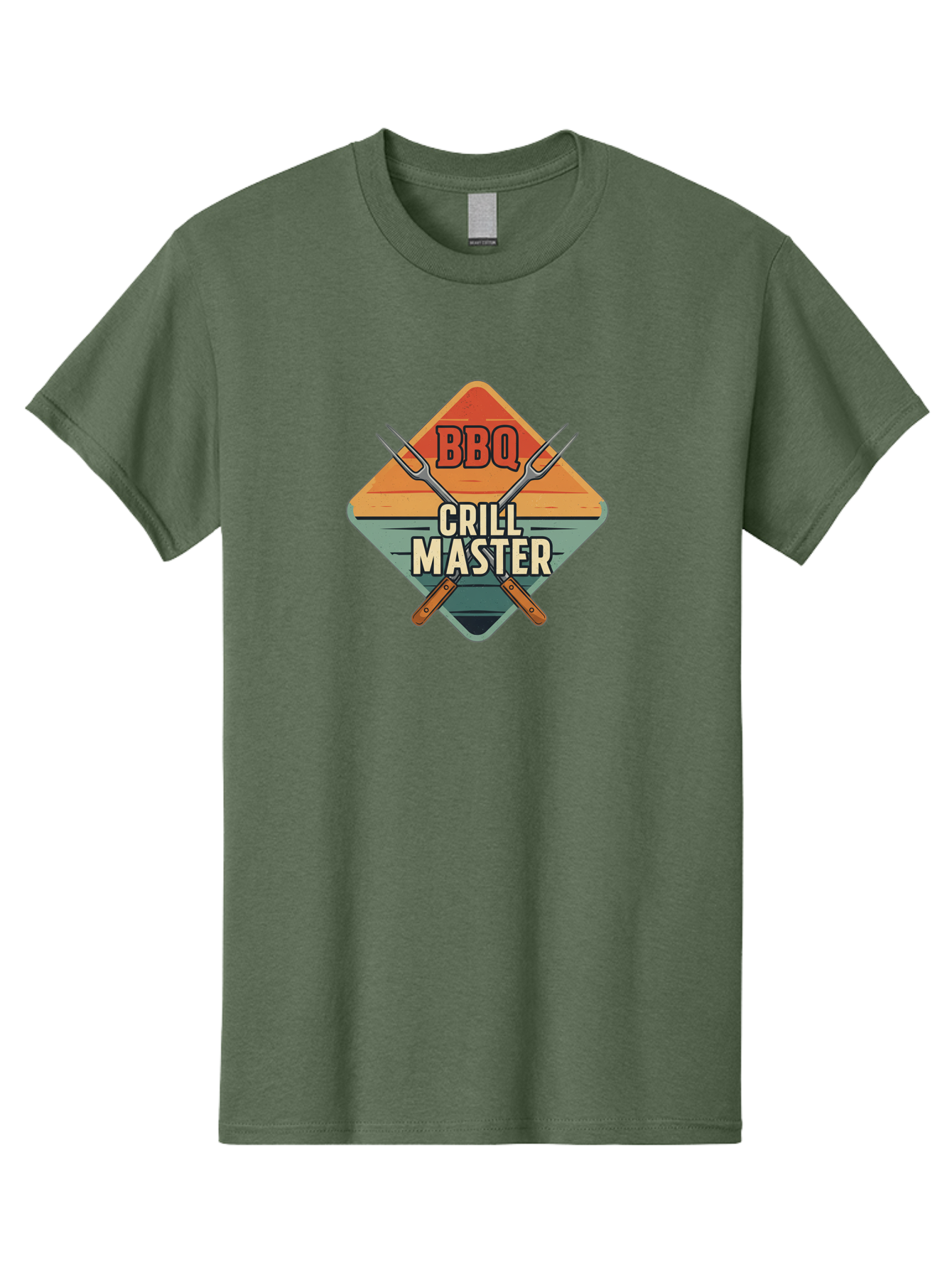 Bbq-Crill-Master Men'S Graphic Tee, 100% Cotton, Comfortable Casual Summer Wear, Machine Washable, Bbq Logo, Grill Master Symbol, Barbecue Emblem, Outdoor Cooking, Grill Utensils, Skewers, Cooking Tools, Wooden Handles, Diamond Shape Design Bab665