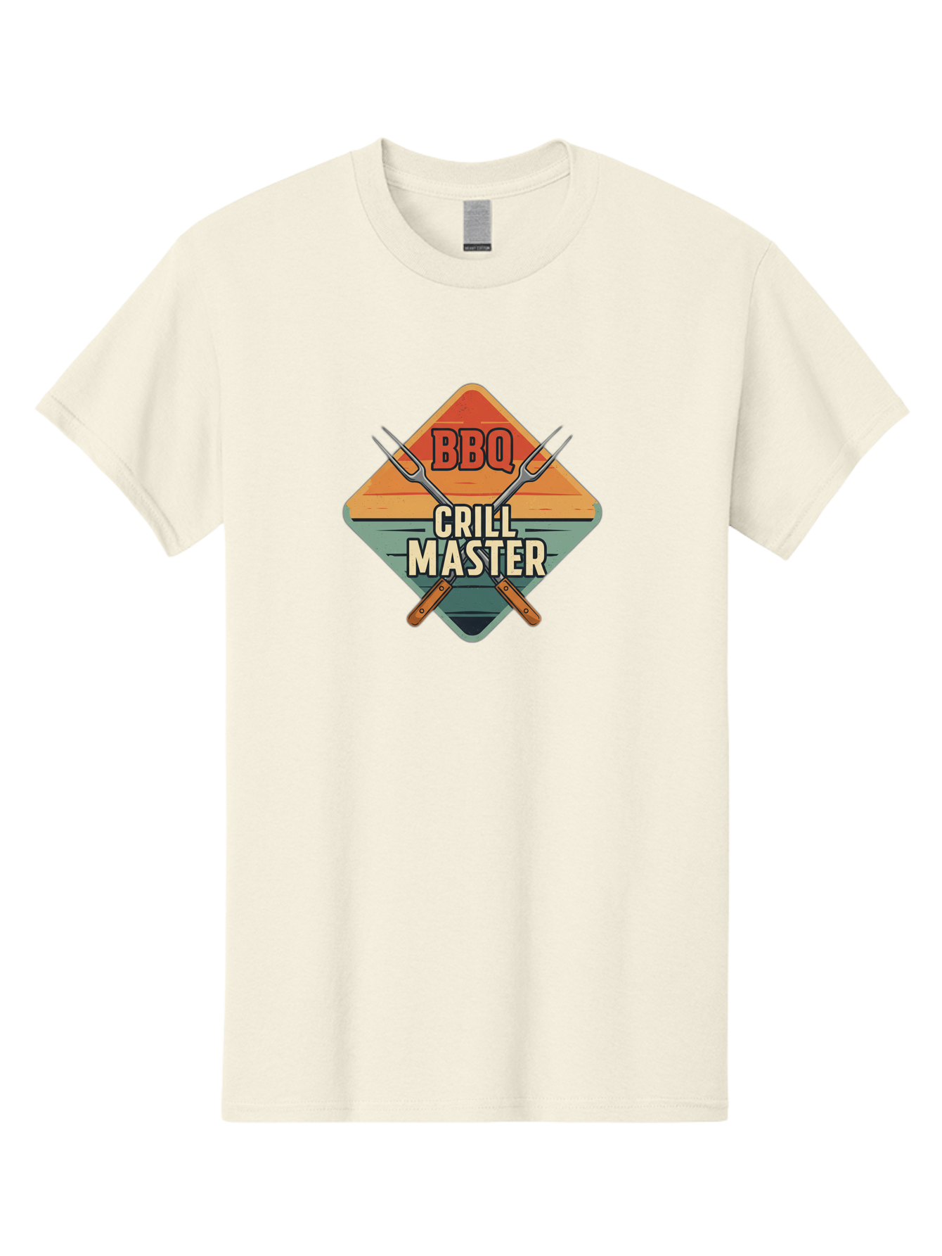 Bbq-Crill-Master Men'S Graphic Tee, 100% Cotton, Comfortable Casual Summer Wear, Machine Washable, Bbq Logo, Grill Master Symbol, Barbecue Emblem, Outdoor Cooking, Grill Utensils, Skewers, Cooking Tools, Wooden Handles, Diamond Shape Design Bab665