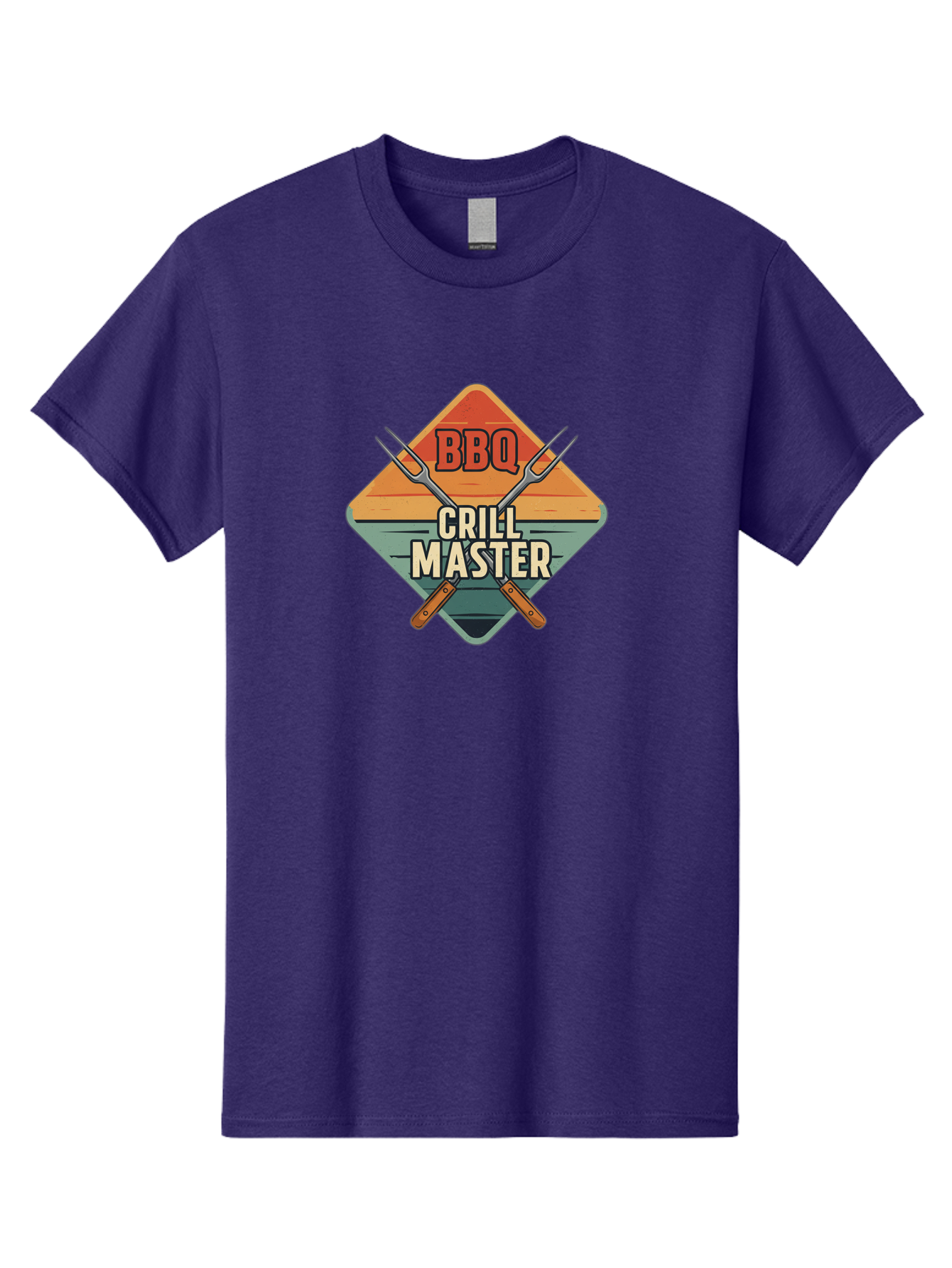 Bbq-Crill-Master Men'S Graphic Tee, 100% Cotton, Comfortable Casual Summer Wear, Machine Washable, Bbq Logo, Grill Master Symbol, Barbecue Emblem, Outdoor Cooking, Grill Utensils, Skewers, Cooking Tools, Wooden Handles, Diamond Shape Design Bab665
