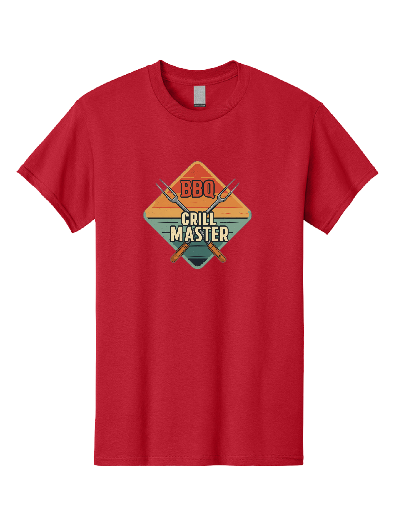 Bbq-Crill-Master Men'S Graphic Tee, 100% Cotton, Comfortable Casual Summer Wear, Machine Washable, Bbq Logo, Grill Master Symbol, Barbecue Emblem, Outdoor Cooking, Grill Utensils, Skewers, Cooking Tools, Wooden Handles, Diamond Shape Design Bab665