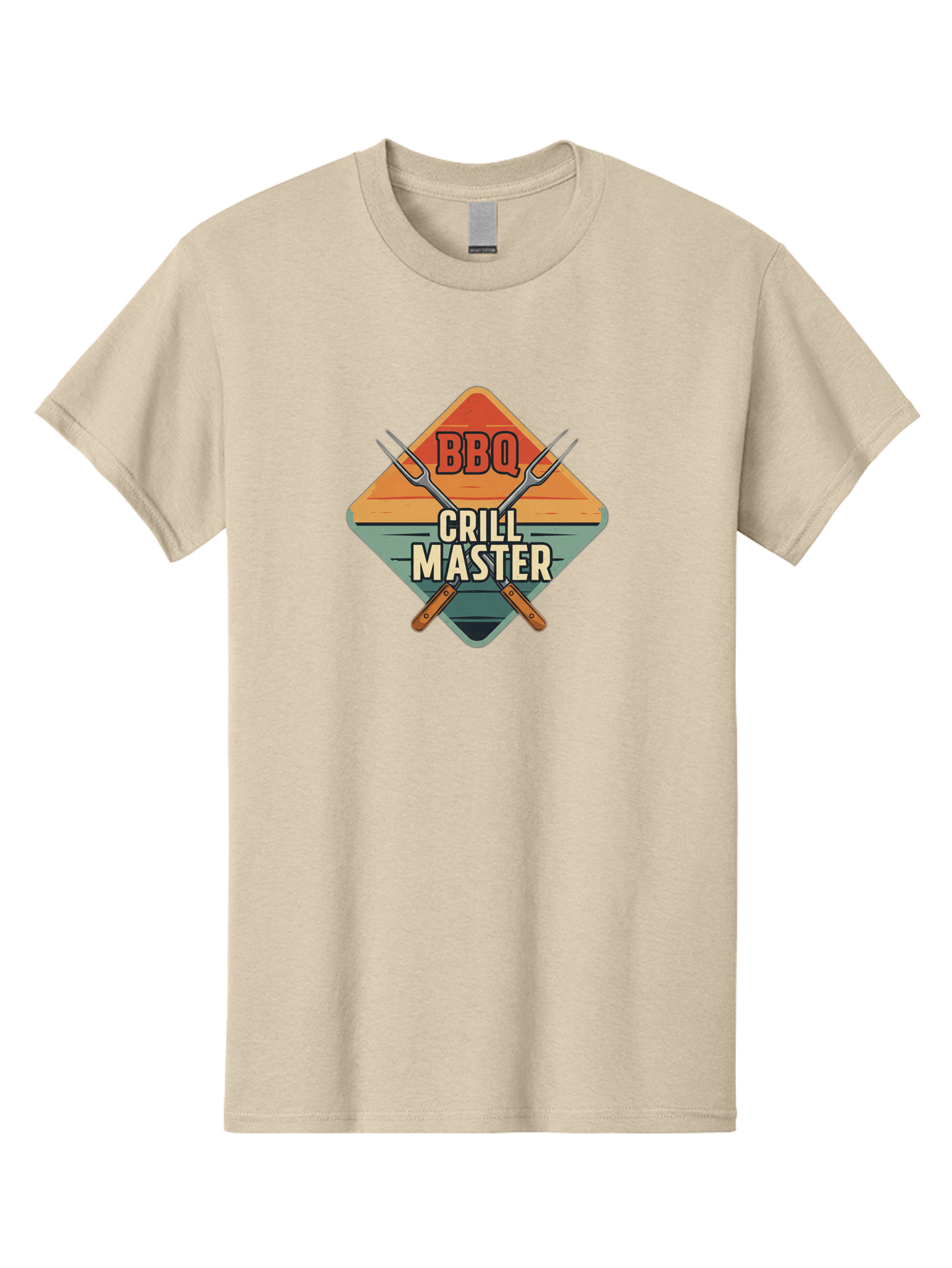 Bbq-Crill-Master Men'S Graphic Tee, 100% Cotton, Comfortable Casual Summer Wear, Machine Washable, Bbq Logo, Grill Master Symbol, Barbecue Emblem, Outdoor Cooking, Grill Utensils, Skewers, Cooking Tools, Wooden Handles, Diamond Shape Design Bab665
