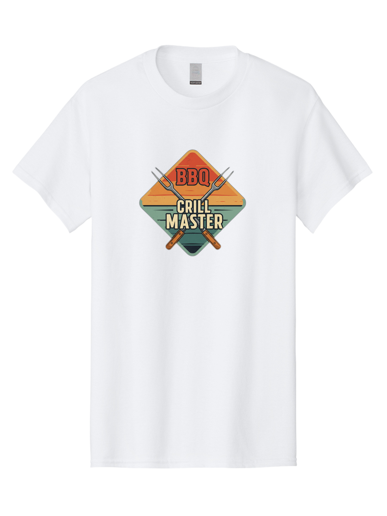 Bbq-Crill-Master Men'S Graphic Tee, 100% Cotton, Comfortable Casual Summer Wear, Machine Washable, Bbq Logo, Grill Master Symbol, Barbecue Emblem, Outdoor Cooking, Grill Utensils, Skewers, Cooking Tools, Wooden Handles, Diamond Shape Design Bab665
