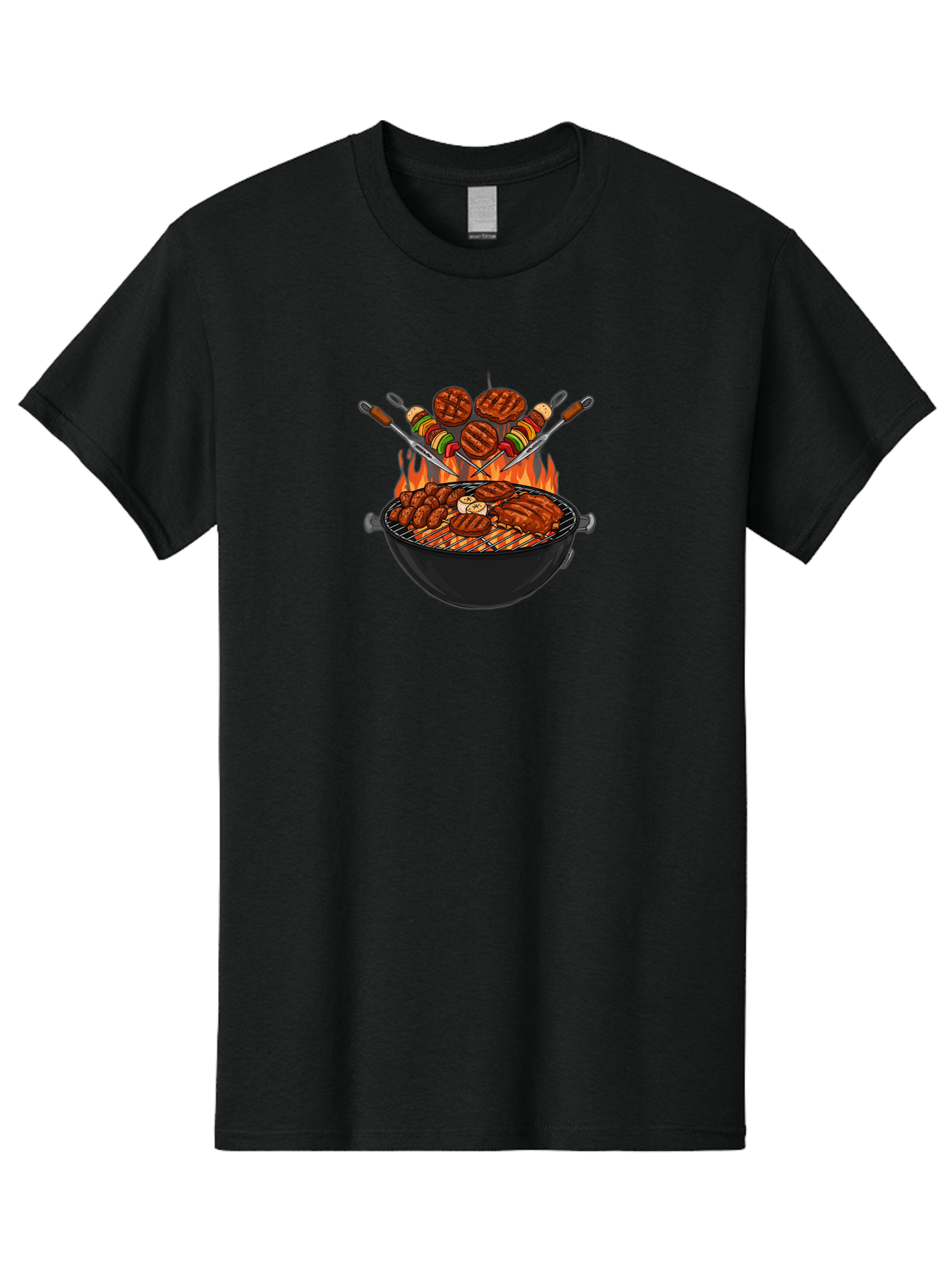 Bbq-Grill-1 Men'S Graphic Tee, 100% Cotton, Comfortable Casual Summer Wear, Machine Washable, Grilled Burgers, Skewers Of Meat And Vegetables, Barbecue Grill, Outdoor Cooking, Grilled Food, Summer Bbq Bab666