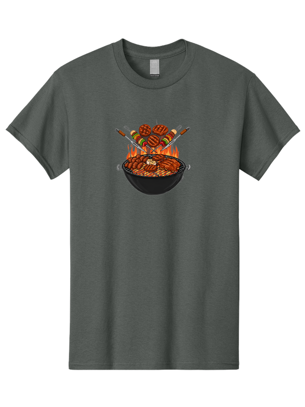 Bbq-Grill-1 Men'S Graphic Tee, 100% Cotton, Comfortable Casual Summer Wear, Machine Washable, Grilled Burgers, Skewers Of Meat And Vegetables, Barbecue Grill, Outdoor Cooking, Grilled Food, Summer Bbq Bab666