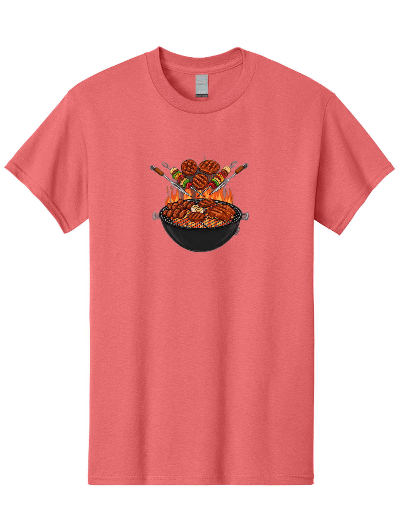 Bbq-Grill-1 Men'S Graphic Tee, 100% Cotton, Comfortable Casual Summer Wear, Machine Washable, Grilled Burgers, Skewers Of Meat And Vegetables, Barbecue Grill, Outdoor Cooking, Grilled Food, Summer Bbq Bab666