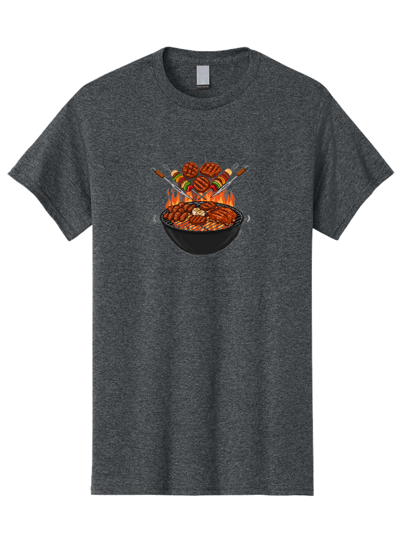 Bbq-Grill-1 Men'S Graphic Tee, 100% Cotton, Comfortable Casual Summer Wear, Machine Washable, Grilled Burgers, Skewers Of Meat And Vegetables, Barbecue Grill, Outdoor Cooking, Grilled Food, Summer Bbq Bab666