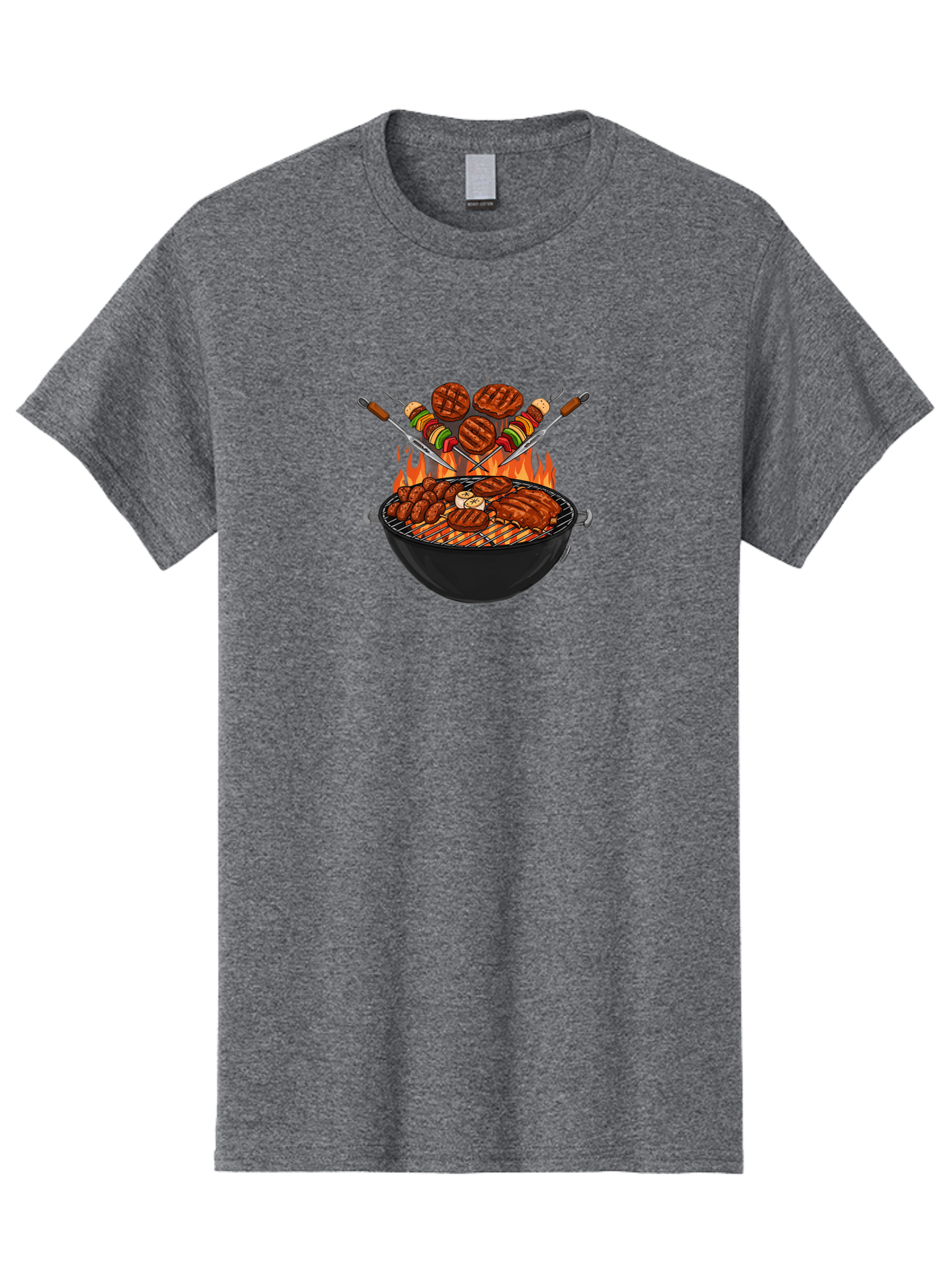 Bbq-Grill-1 Men'S Graphic Tee, 100% Cotton, Comfortable Casual Summer Wear, Machine Washable, Grilled Burgers, Skewers Of Meat And Vegetables, Barbecue Grill, Outdoor Cooking, Grilled Food, Summer Bbq Bab666