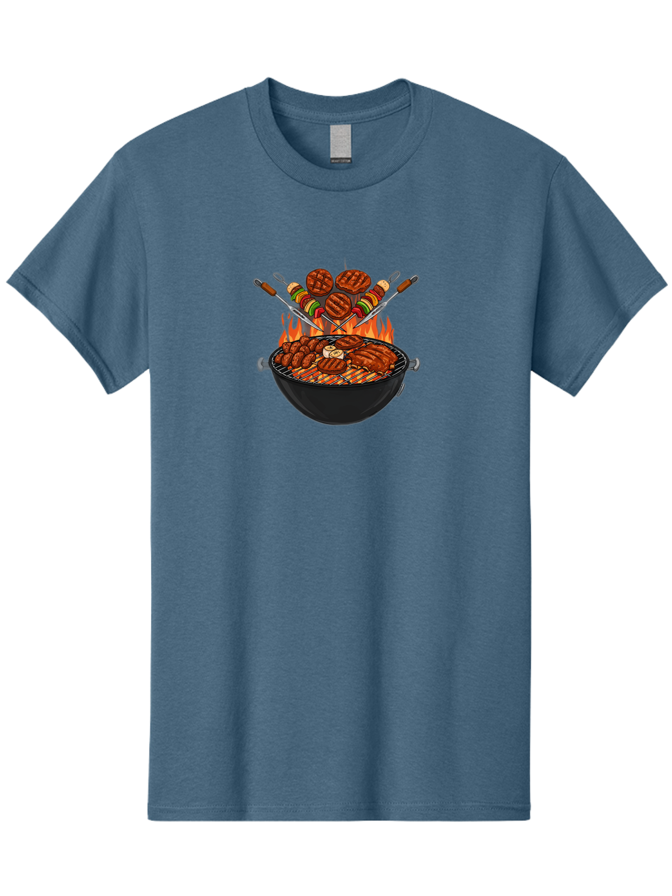 Bbq-Grill-1 Men'S Graphic Tee, 100% Cotton, Comfortable Casual Summer Wear, Machine Washable, Grilled Burgers, Skewers Of Meat And Vegetables, Barbecue Grill, Outdoor Cooking, Grilled Food, Summer Bbq Bab666
