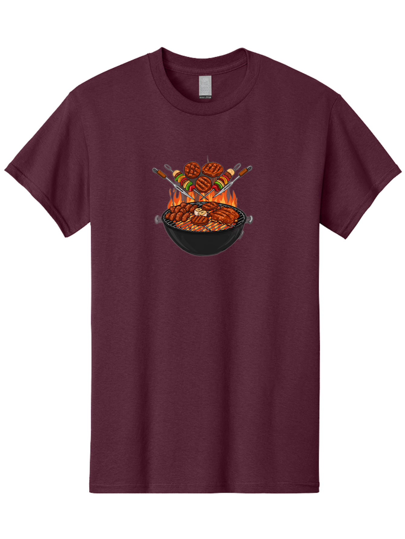 Bbq-Grill-1 Men'S Graphic Tee, 100% Cotton, Comfortable Casual Summer Wear, Machine Washable, Grilled Burgers, Skewers Of Meat And Vegetables, Barbecue Grill, Outdoor Cooking, Grilled Food, Summer Bbq Bab666