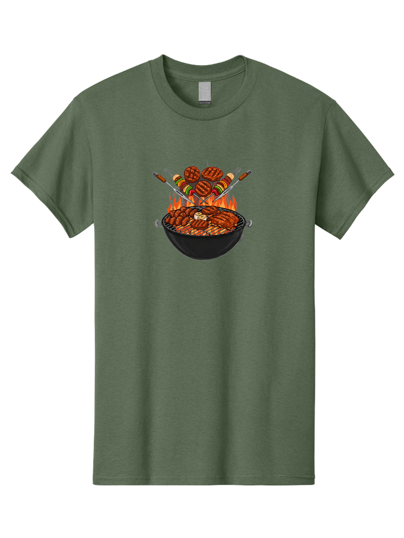 Bbq-Grill-1 Men'S Graphic Tee, 100% Cotton, Comfortable Casual Summer Wear, Machine Washable, Grilled Burgers, Skewers Of Meat And Vegetables, Barbecue Grill, Outdoor Cooking, Grilled Food, Summer Bbq Bab666