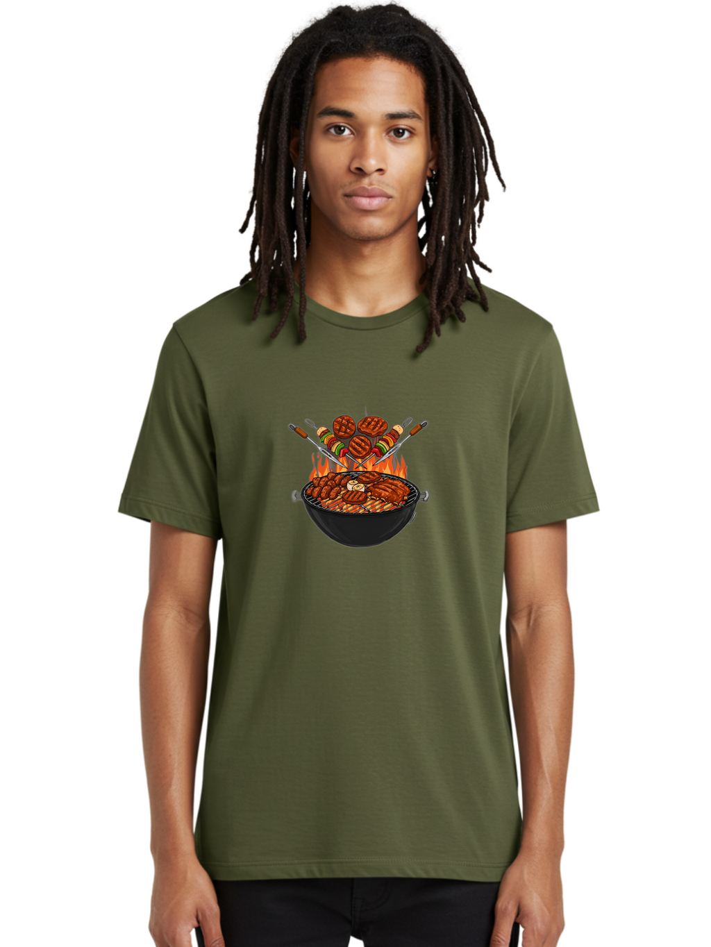 Bbq-Grill-1 Men'S Graphic Tee, 100% Cotton, Comfortable Casual Summer Wear, Machine Washable, Grilled Burgers, Skewers Of Meat And Vegetables, Barbecue Grill, Outdoor Cooking, Grilled Food, Summer Bbq Bab666