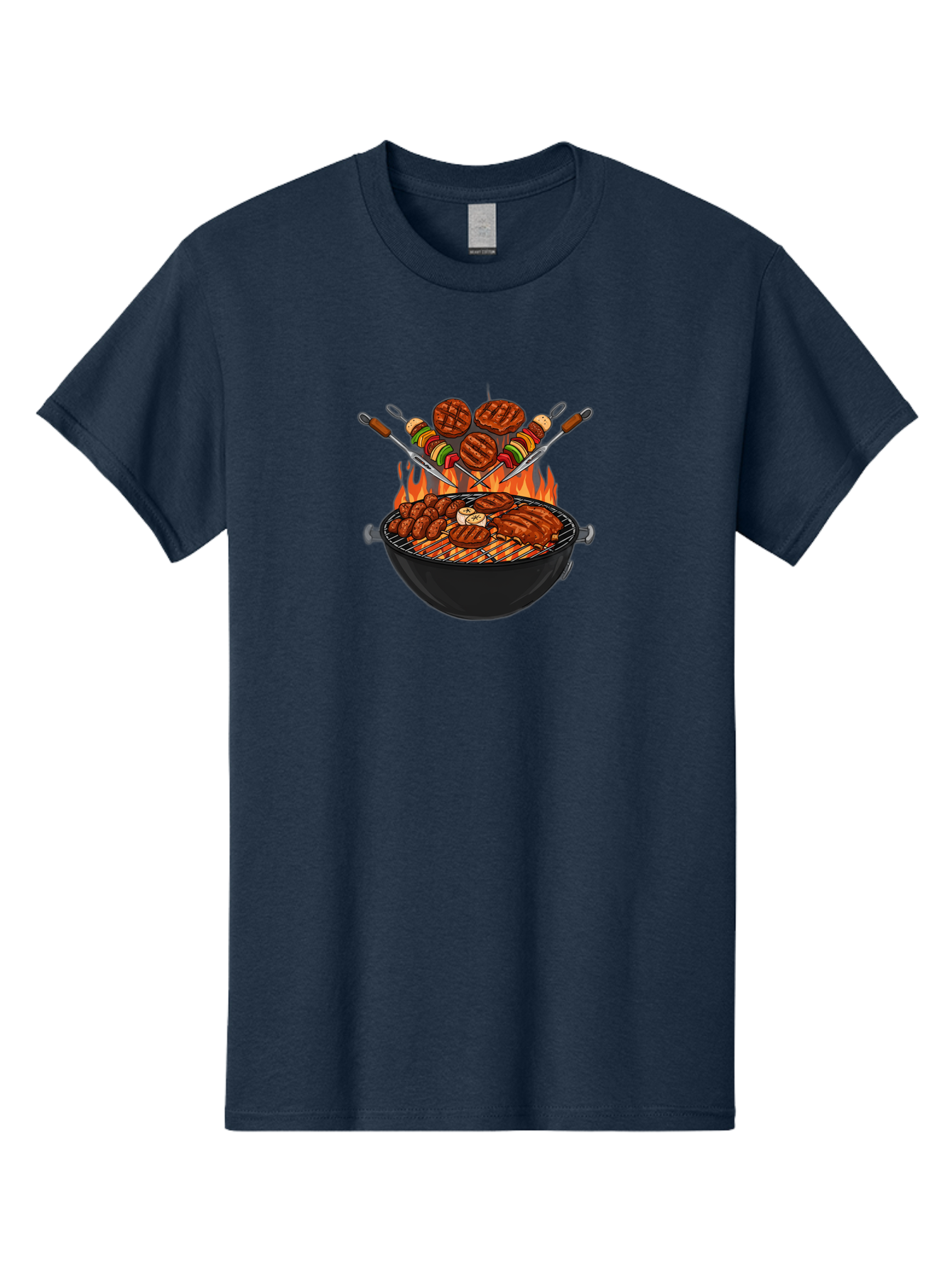 Bbq-Grill-1 Men'S Graphic Tee, 100% Cotton, Comfortable Casual Summer Wear, Machine Washable, Grilled Burgers, Skewers Of Meat And Vegetables, Barbecue Grill, Outdoor Cooking, Grilled Food, Summer Bbq Bab666