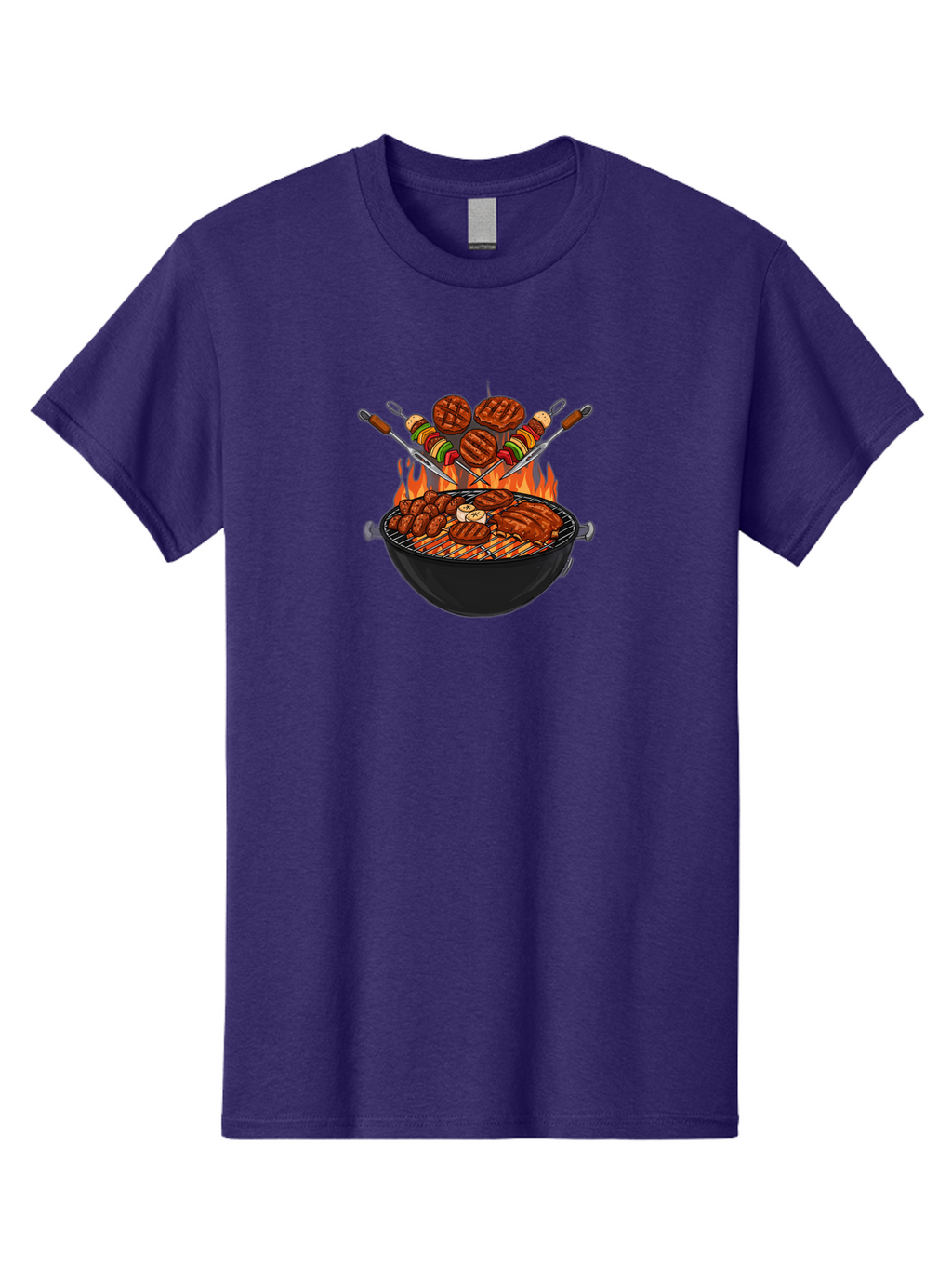 Bbq-Grill-1 Men'S Graphic Tee, 100% Cotton, Comfortable Casual Summer Wear, Machine Washable, Grilled Burgers, Skewers Of Meat And Vegetables, Barbecue Grill, Outdoor Cooking, Grilled Food, Summer Bbq Bab666