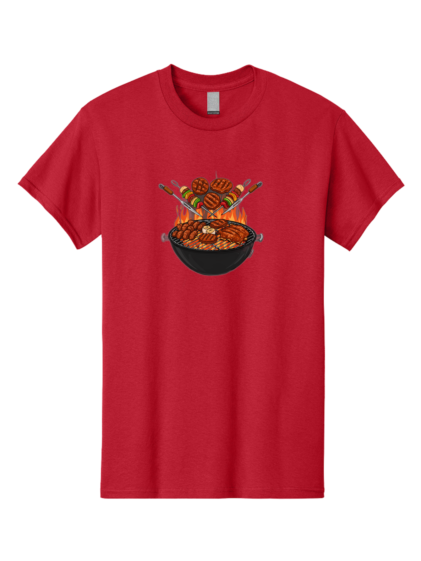 Bbq-Grill-1 Men'S Graphic Tee, 100% Cotton, Comfortable Casual Summer Wear, Machine Washable, Grilled Burgers, Skewers Of Meat And Vegetables, Barbecue Grill, Outdoor Cooking, Grilled Food, Summer Bbq Bab666
