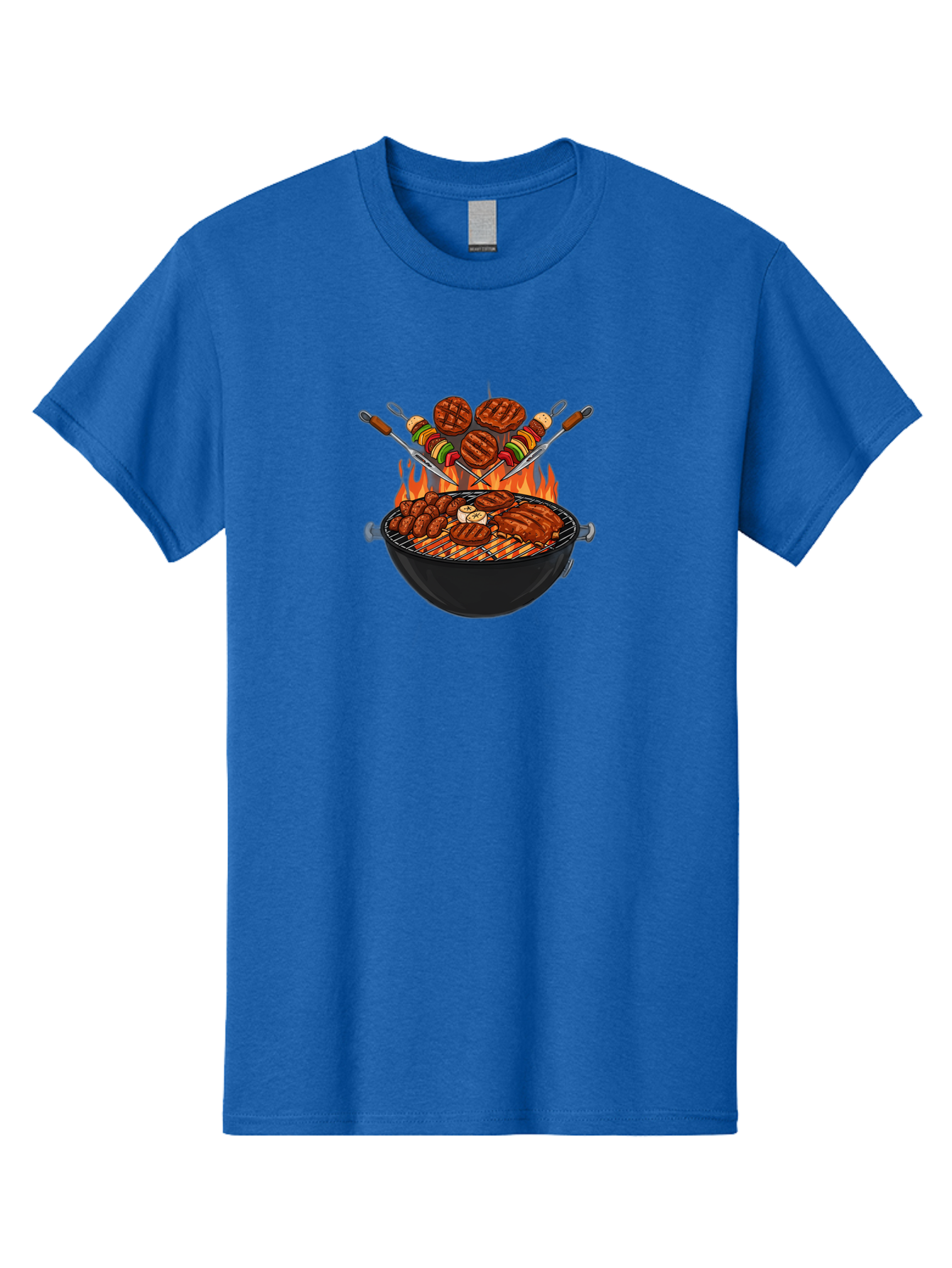 Bbq-Grill-1 Men'S Graphic Tee, 100% Cotton, Comfortable Casual Summer Wear, Machine Washable, Grilled Burgers, Skewers Of Meat And Vegetables, Barbecue Grill, Outdoor Cooking, Grilled Food, Summer Bbq Bab666