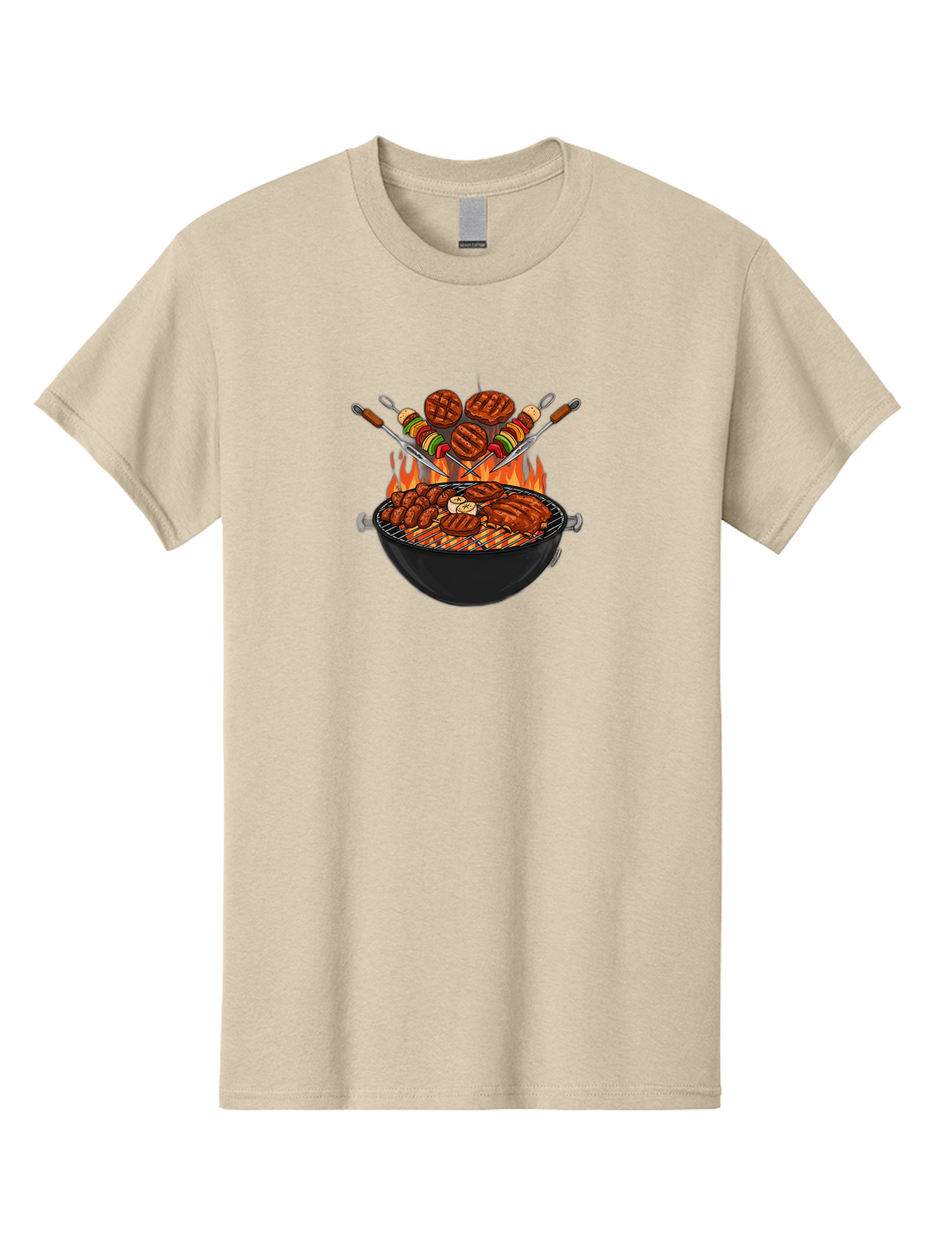 Bbq-Grill-1 Men'S Graphic Tee, 100% Cotton, Comfortable Casual Summer Wear, Machine Washable, Grilled Burgers, Skewers Of Meat And Vegetables, Barbecue Grill, Outdoor Cooking, Grilled Food, Summer Bbq Bab666