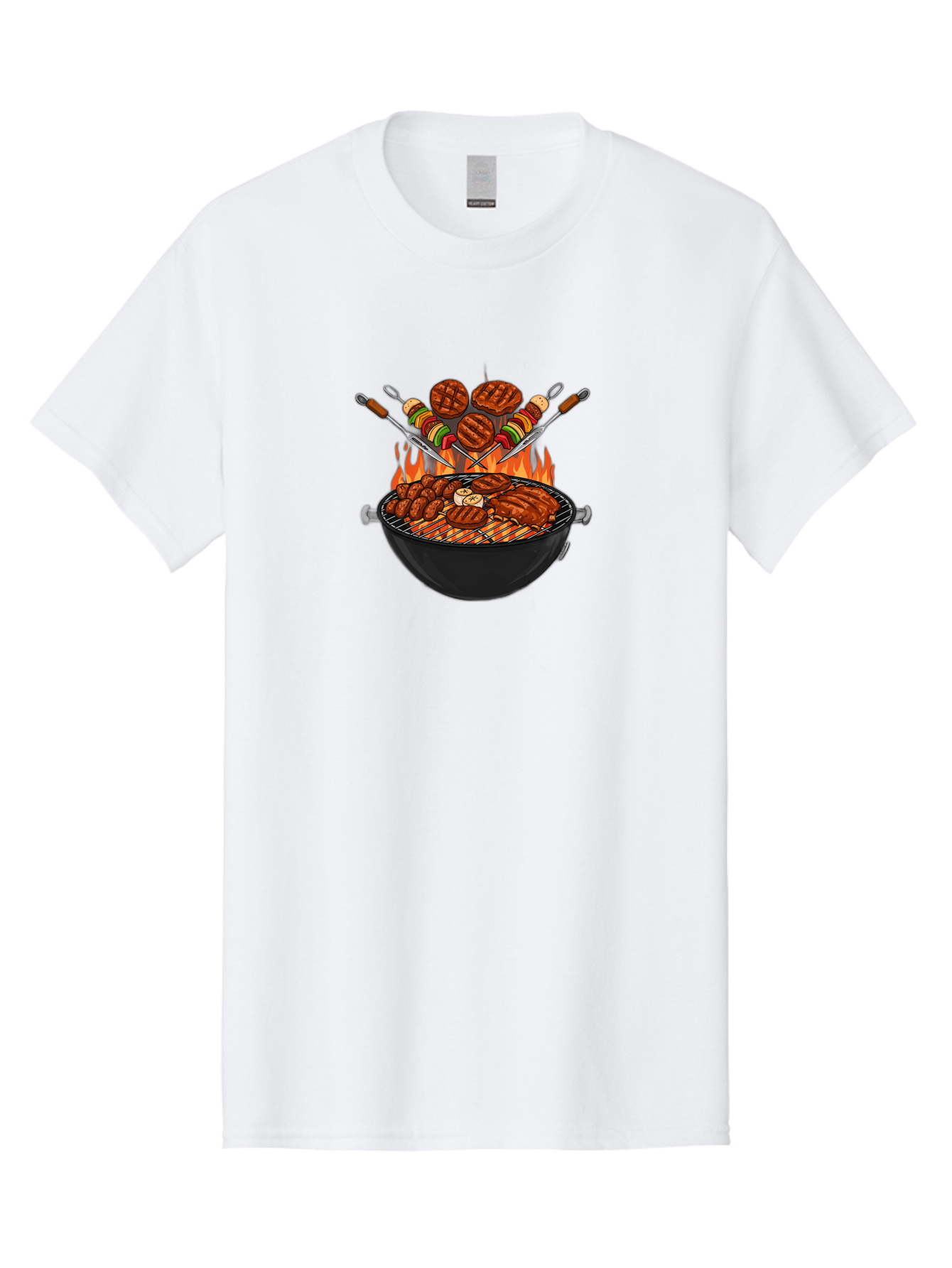 Bbq-Grill-1 Men'S Graphic Tee, 100% Cotton, Comfortable Casual Summer Wear, Machine Washable, Grilled Burgers, Skewers Of Meat And Vegetables, Barbecue Grill, Outdoor Cooking, Grilled Food, Summer Bbq Bab666