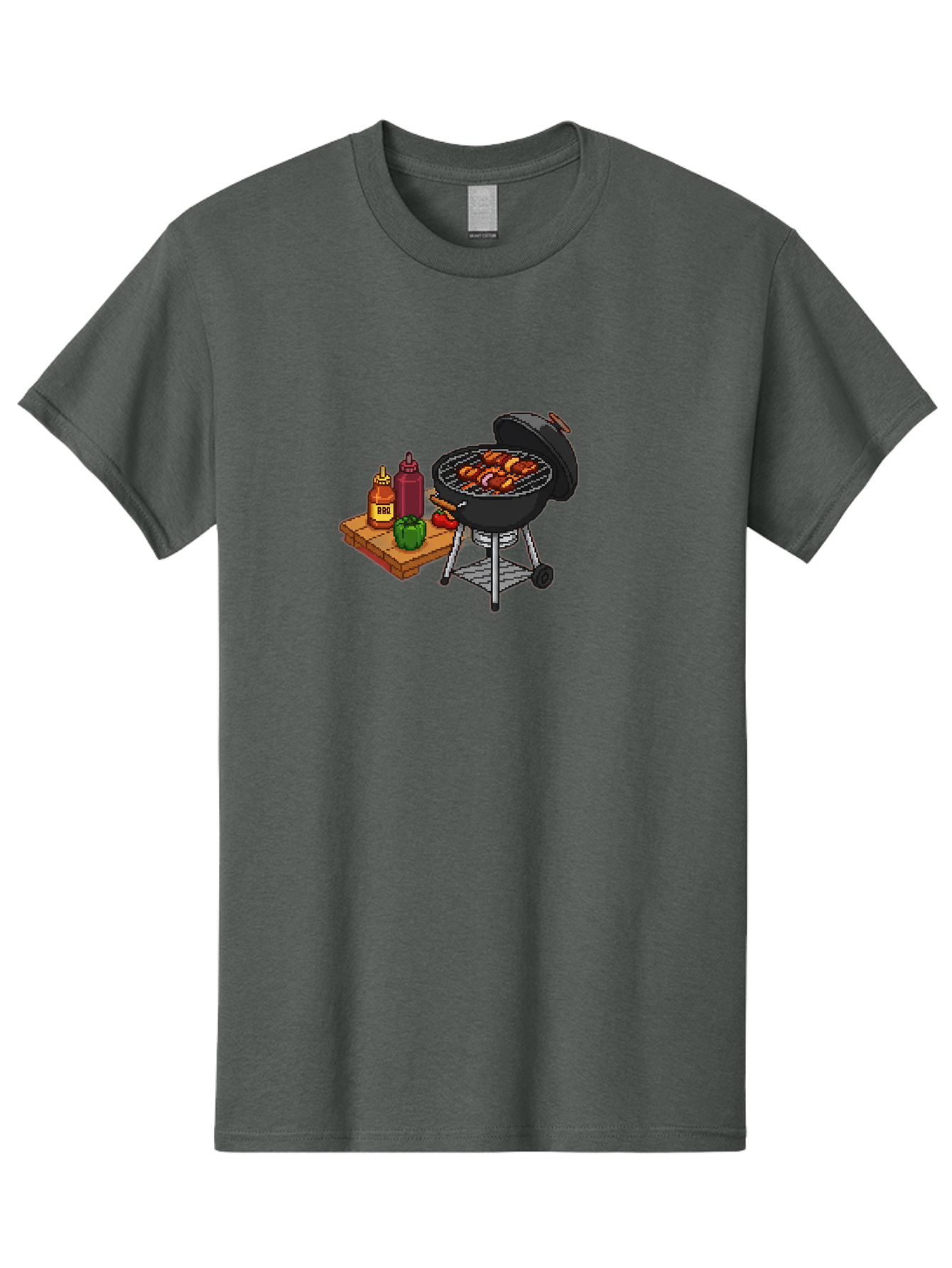 Bbq-Grill-2 Men'S Graphic Tee, 100% Cotton, Comfortable Casual Summer Wear, Machine Washable, Bbq Grill With Sausages, Outdoor Cooking, Grilling, Barbecue Sauce, Condiments, Bell Pepper, Chili Pepper, Grilling Essentials, Barbecue, Bab667