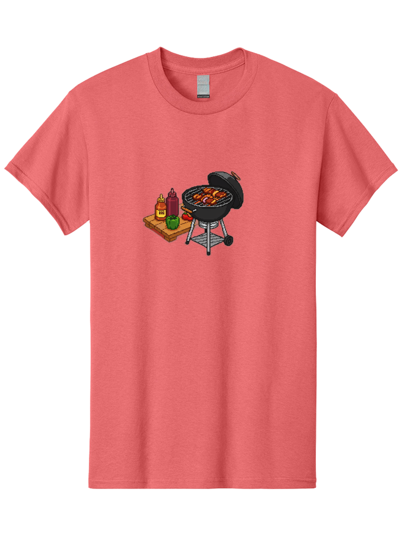 Bbq-Grill-2 Men'S Graphic Tee, 100% Cotton, Comfortable Casual Summer Wear, Machine Washable, Bbq Grill With Sausages, Outdoor Cooking, Grilling, Barbecue Sauce, Condiments, Bell Pepper, Chili Pepper, Grilling Essentials, Barbecue, Bab667