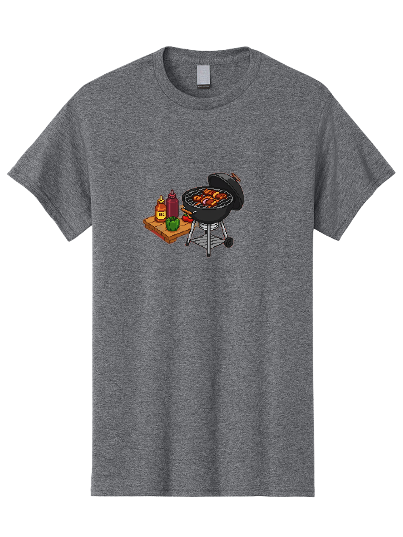 Bbq-Grill-2 Men'S Graphic Tee, 100% Cotton, Comfortable Casual Summer Wear, Machine Washable, Bbq Grill With Sausages, Outdoor Cooking, Grilling, Barbecue Sauce, Condiments, Bell Pepper, Chili Pepper, Grilling Essentials, Barbecue, Bab667