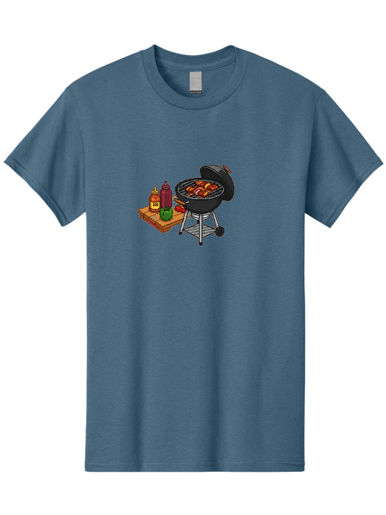 Bbq-Grill-2 Men'S Graphic Tee, 100% Cotton, Comfortable Casual Summer Wear, Machine Washable, Bbq Grill With Sausages, Outdoor Cooking, Grilling, Barbecue Sauce, Condiments, Bell Pepper, Chili Pepper, Grilling Essentials, Barbecue, Bab667