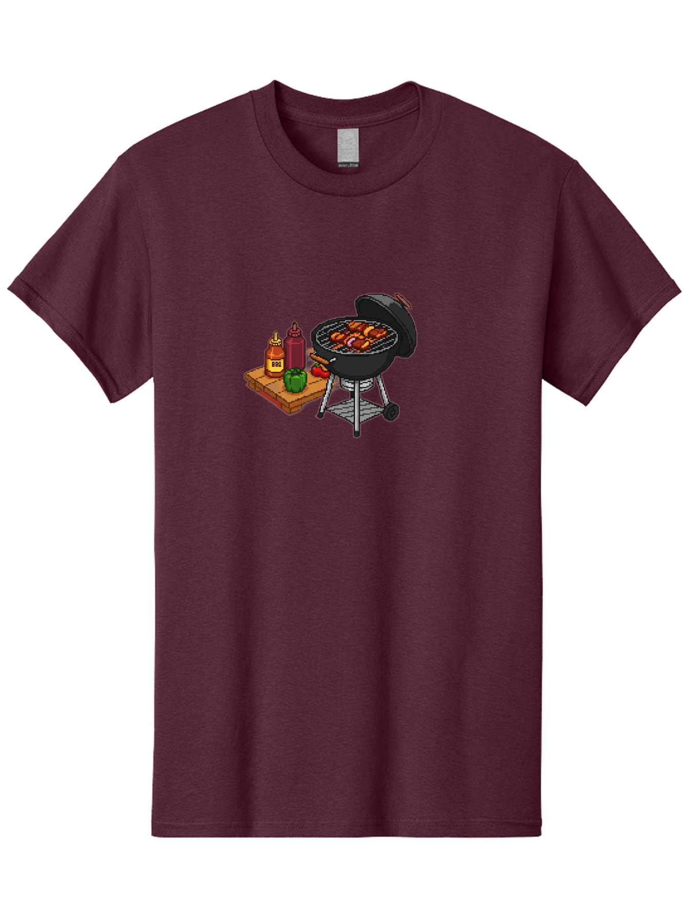 Bbq-Grill-2 Men'S Graphic Tee, 100% Cotton, Comfortable Casual Summer Wear, Machine Washable, Bbq Grill With Sausages, Outdoor Cooking, Grilling, Barbecue Sauce, Condiments, Bell Pepper, Chili Pepper, Grilling Essentials, Barbecue, Bab667