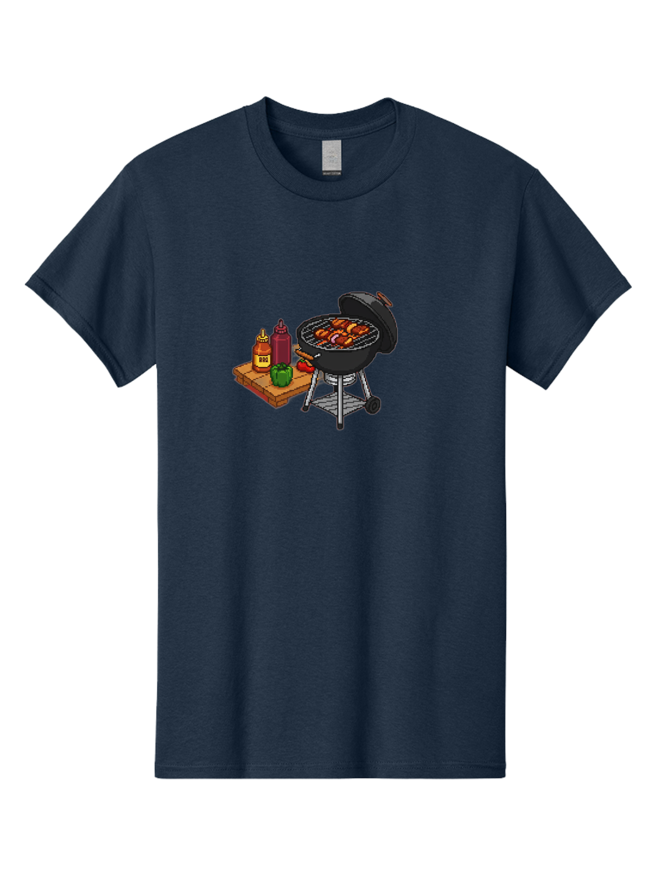 Bbq-Grill-2 Men'S Graphic Tee, 100% Cotton, Comfortable Casual Summer Wear, Machine Washable, Bbq Grill With Sausages, Outdoor Cooking, Grilling, Barbecue Sauce, Condiments, Bell Pepper, Chili Pepper, Grilling Essentials, Barbecue, Bab667