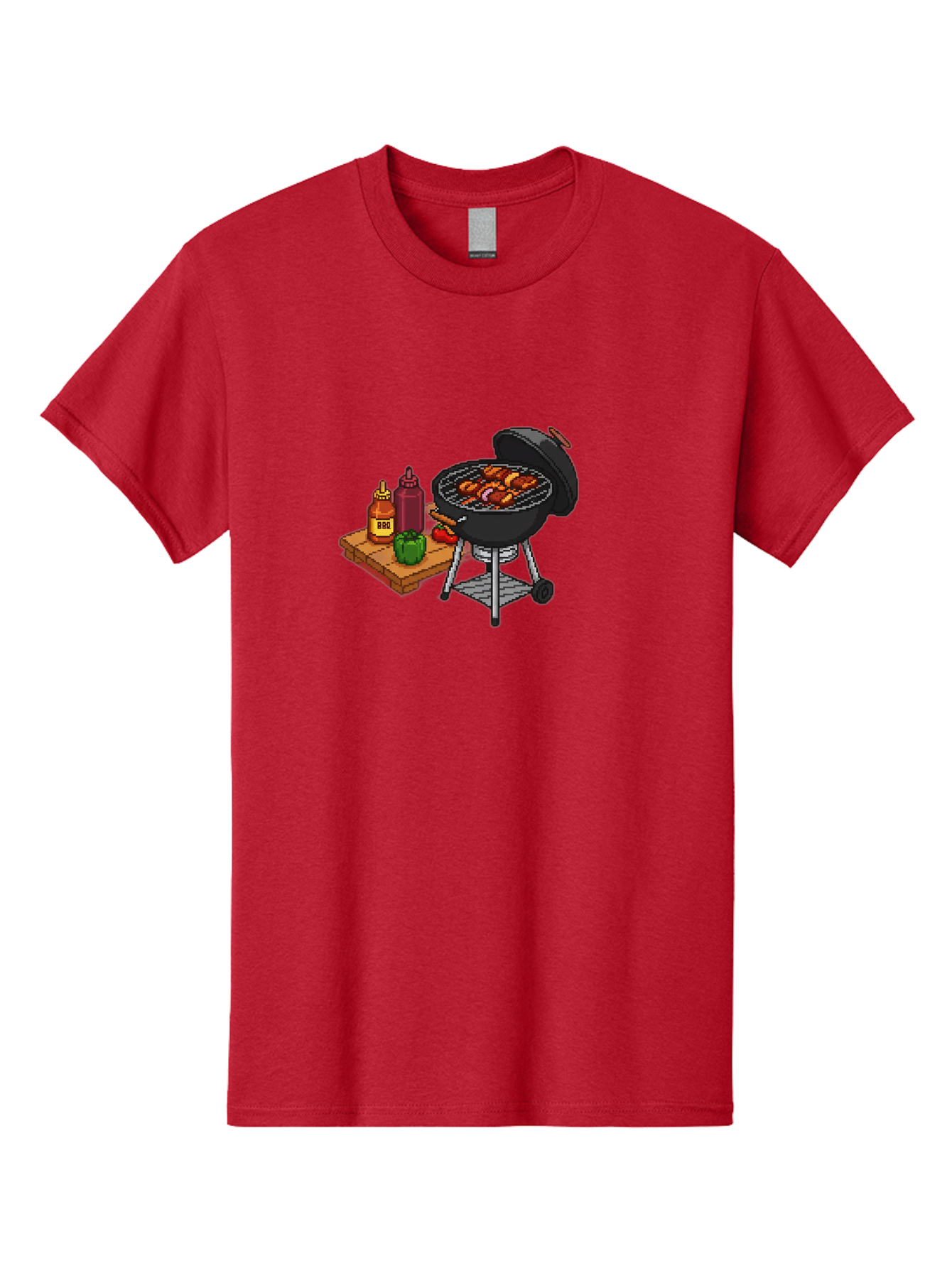 Bbq-Grill-2 Men'S Graphic Tee, 100% Cotton, Comfortable Casual Summer Wear, Machine Washable, Bbq Grill With Sausages, Outdoor Cooking, Grilling, Barbecue Sauce, Condiments, Bell Pepper, Chili Pepper, Grilling Essentials, Barbecue, Bab667