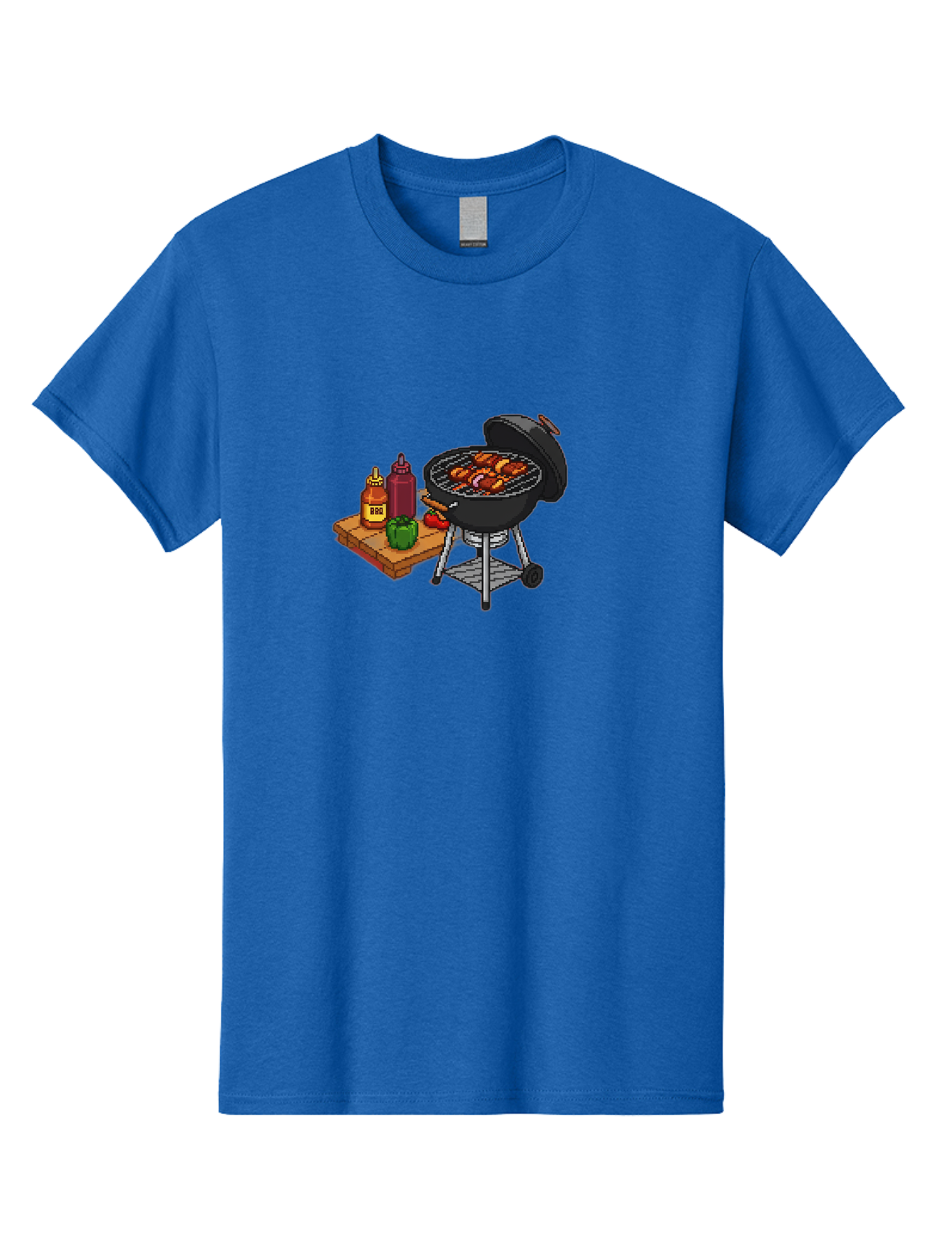 Bbq-Grill-2 Men'S Graphic Tee, 100% Cotton, Comfortable Casual Summer Wear, Machine Washable, Bbq Grill With Sausages, Outdoor Cooking, Grilling, Barbecue Sauce, Condiments, Bell Pepper, Chili Pepper, Grilling Essentials, Barbecue, Bab667