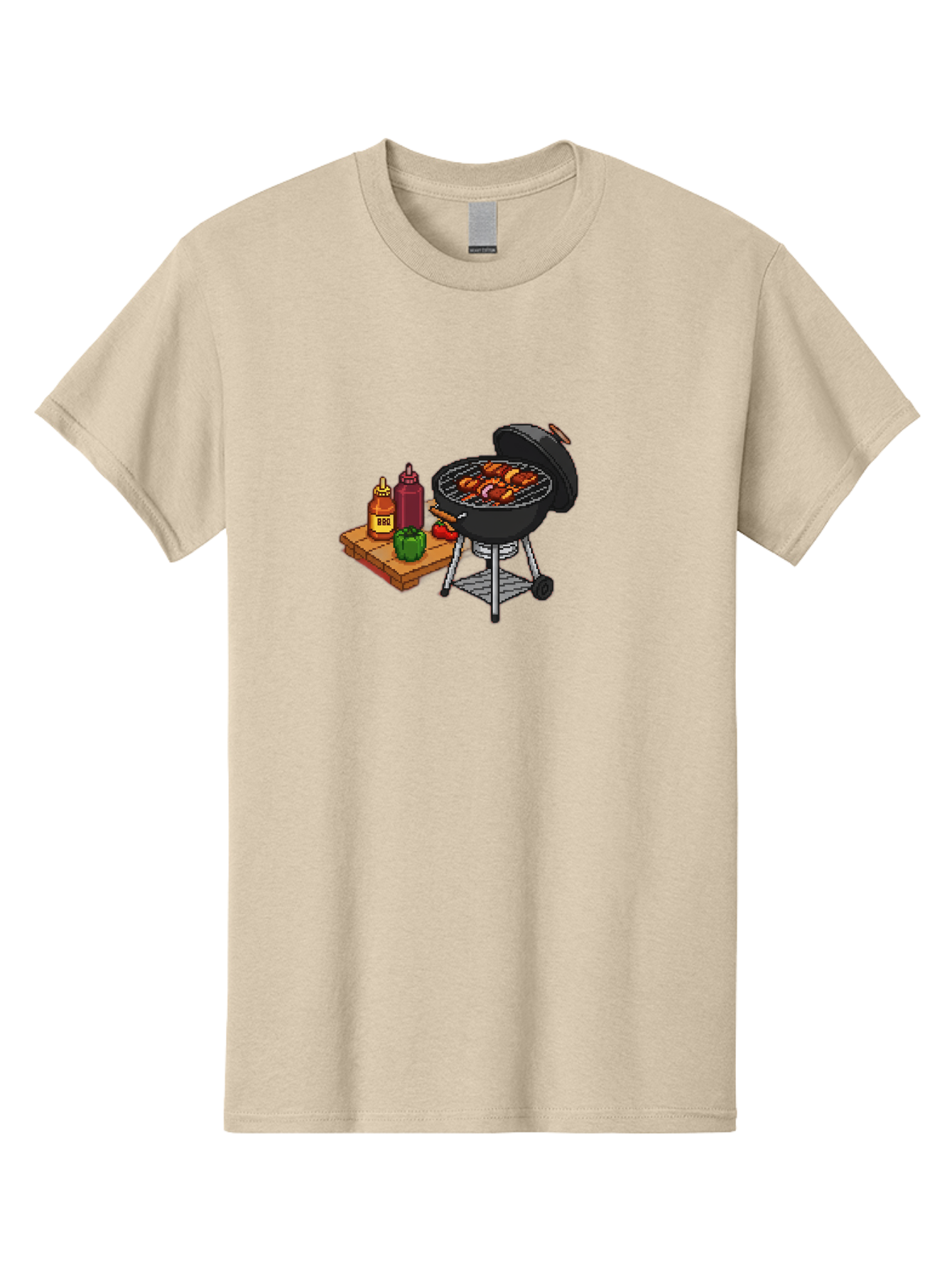 Bbq-Grill-2 Men'S Graphic Tee, 100% Cotton, Comfortable Casual Summer Wear, Machine Washable, Bbq Grill With Sausages, Outdoor Cooking, Grilling, Barbecue Sauce, Condiments, Bell Pepper, Chili Pepper, Grilling Essentials, Barbecue, Bab667