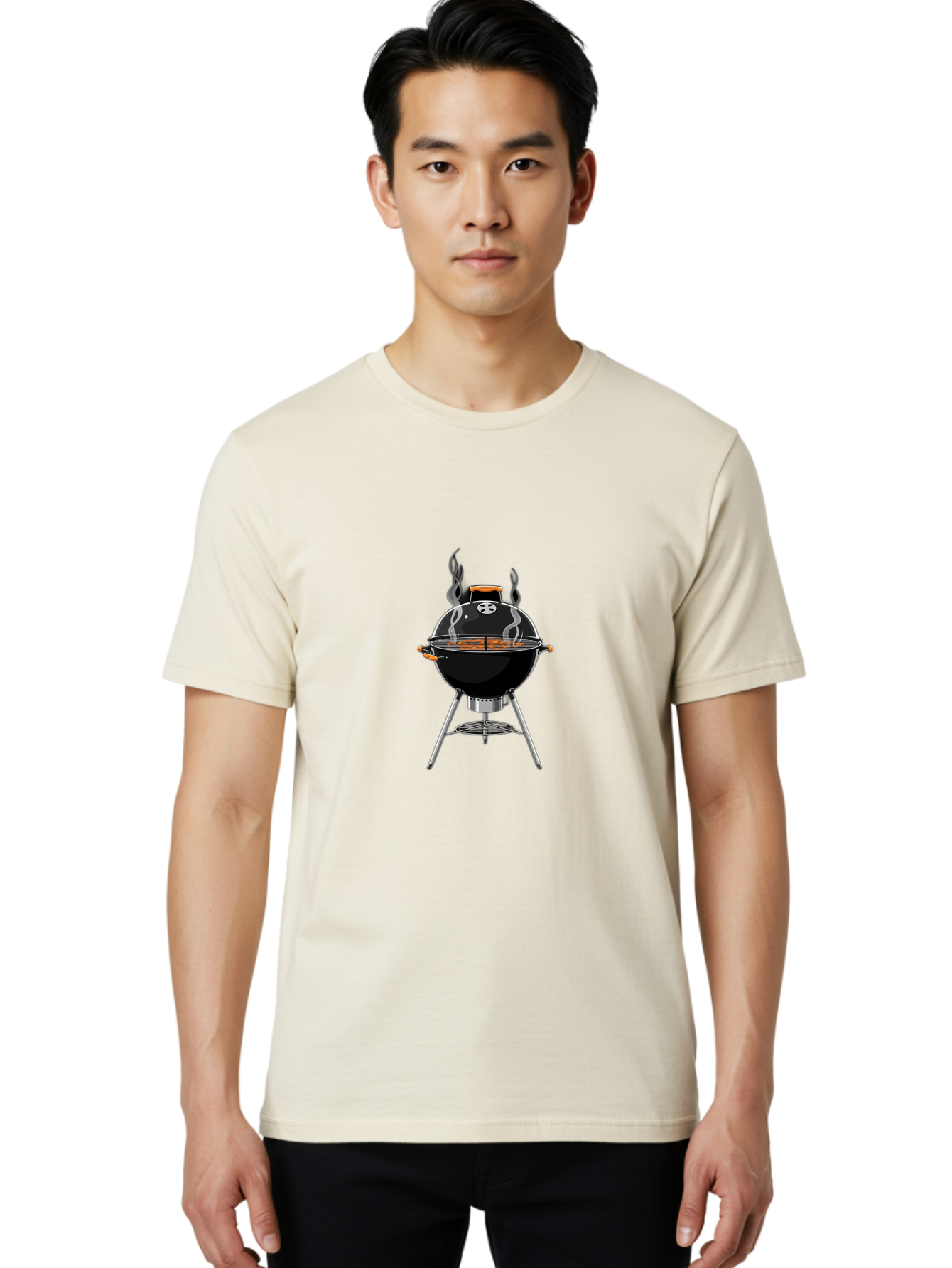 Bbq-Grill-4 Men'S Graphic Tee, 100% Cotton, Comfortable Casual Summer Wear, Machine Washable, Barbecue Grill, Barbecue Cooking, Grilled Meat, Black Grill, Silver Stand, Smoking Grill, Outdoor Cooking, Barbecue Illustration Bab669