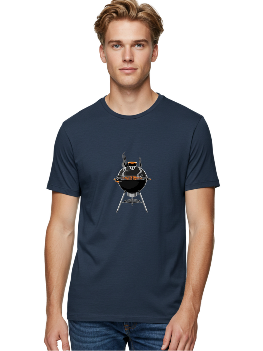Bbq-Grill-4 Men'S Graphic Tee, 100% Cotton, Comfortable Casual Summer Wear, Machine Washable, Barbecue Grill, Barbecue Cooking, Grilled Meat, Black Grill, Silver Stand, Smoking Grill, Outdoor Cooking, Barbecue Illustration Bab669