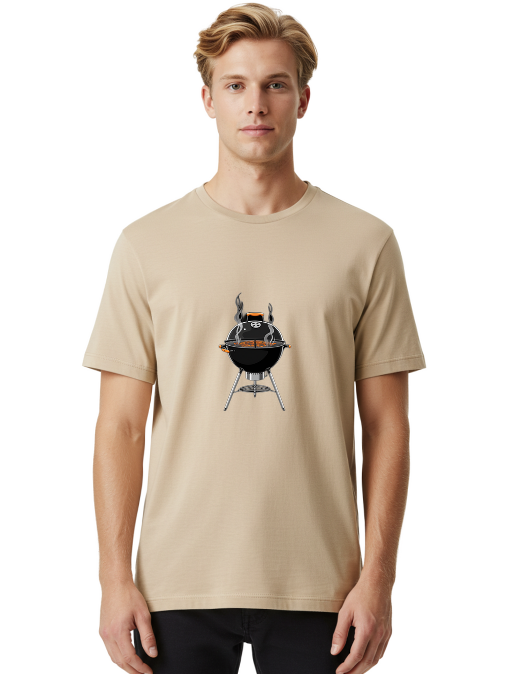 Bbq-Grill-4 Men'S Graphic Tee, 100% Cotton, Comfortable Casual Summer Wear, Machine Washable, Barbecue Grill, Barbecue Cooking, Grilled Meat, Black Grill, Silver Stand, Smoking Grill, Outdoor Cooking, Barbecue Illustration Bab669