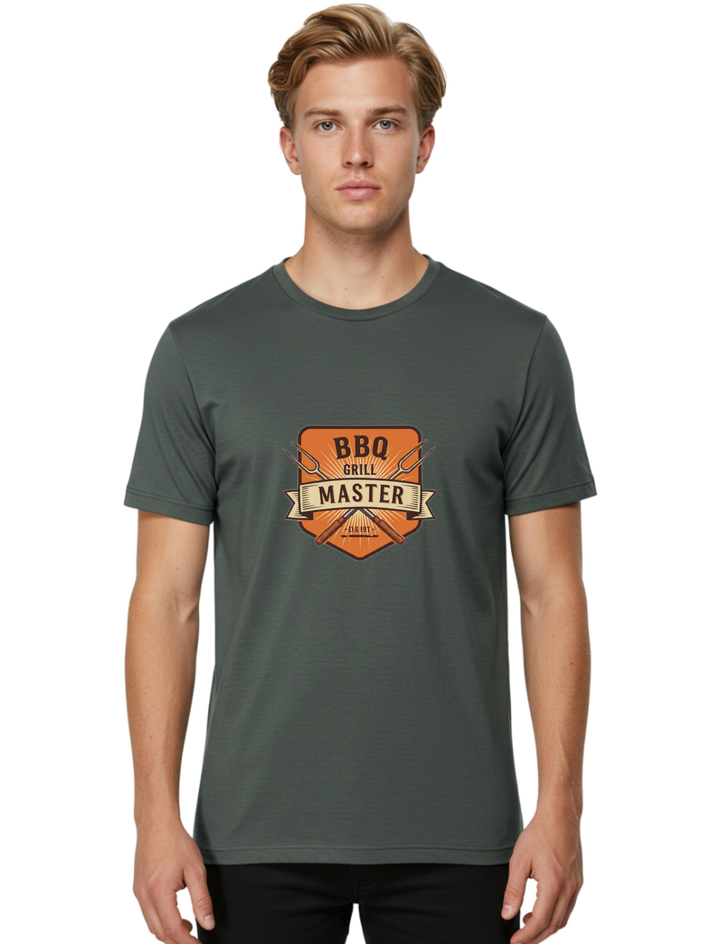 Bbq-Grill-Master Men'S Graphic Tee, 100% Cotton, Comfortable Casual Summer Wear, Machine Washable, Barbecue Logo, Grill Master Logo, Vintage Style, Crossed Forks, Est 1971, Retro Design, Barbecue Branding, Grill Logo Bab671