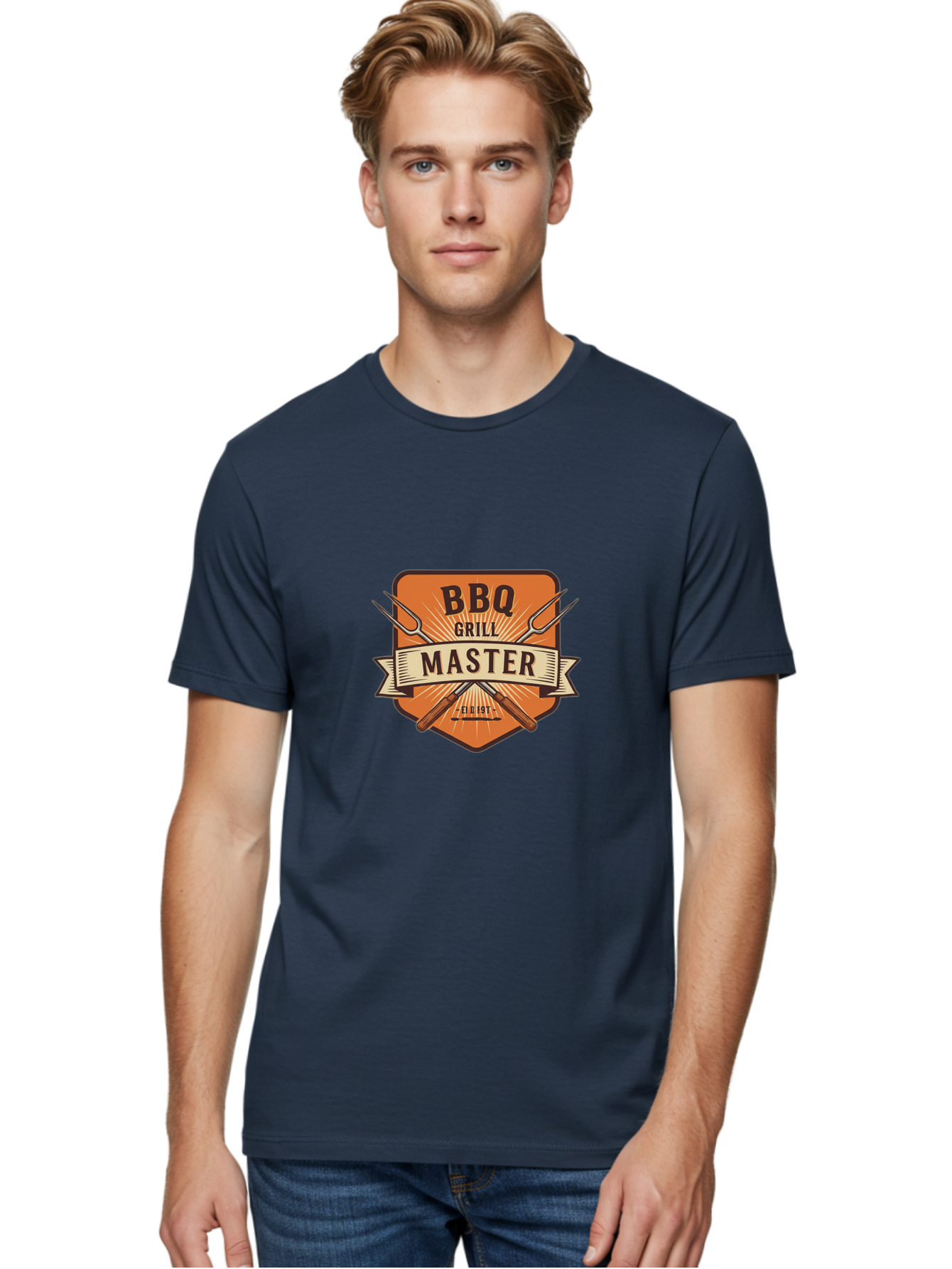 Bbq-Grill-Master Men'S Graphic Tee, 100% Cotton, Comfortable Casual Summer Wear, Machine Washable, Barbecue Logo, Grill Master Logo, Vintage Style, Crossed Forks, Est 1971, Retro Design, Barbecue Branding, Grill Logo Bab671