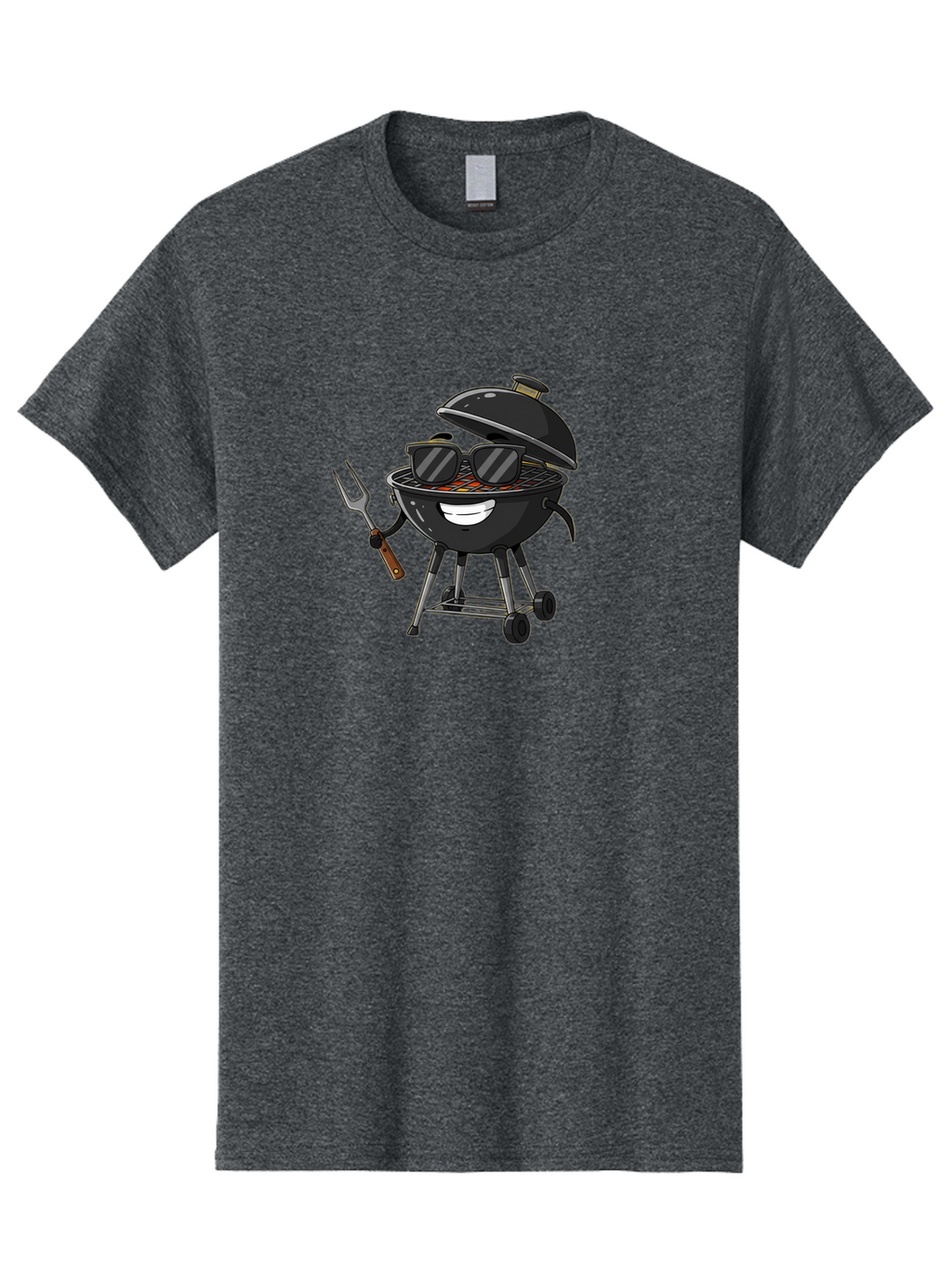 Bbq-Grill-With-Sunglasses Men'S Graphic Tee, 100% Cotton, Comfortable Casual Summer Wear, Machine Washable, Barbecue Grill, Sunglasses On Grill, Fork In Hand, Smiling Grill, Cartoon Character, Bbq Accessories, Outdoor Cooking, Summer Vibes, Bab672