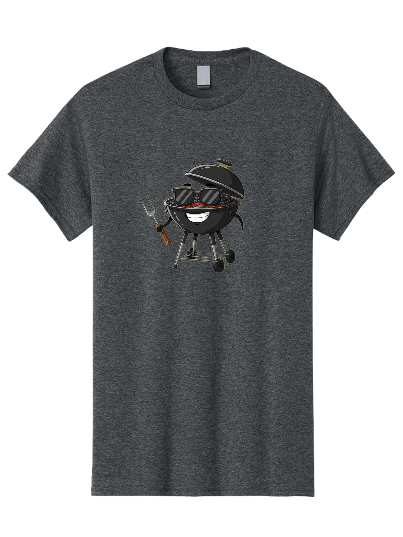 Bbq-Grill-With-Sunglasses Men'S Graphic Tee, 100% Cotton, Comfortable Casual Summer Wear, Machine Washable, Barbecue Grill, Sunglasses On Grill, Fork In Hand, Smiling Grill, Cartoon Character, Bbq Accessories, Outdoor Cooking, Summer Vibes, Bab672