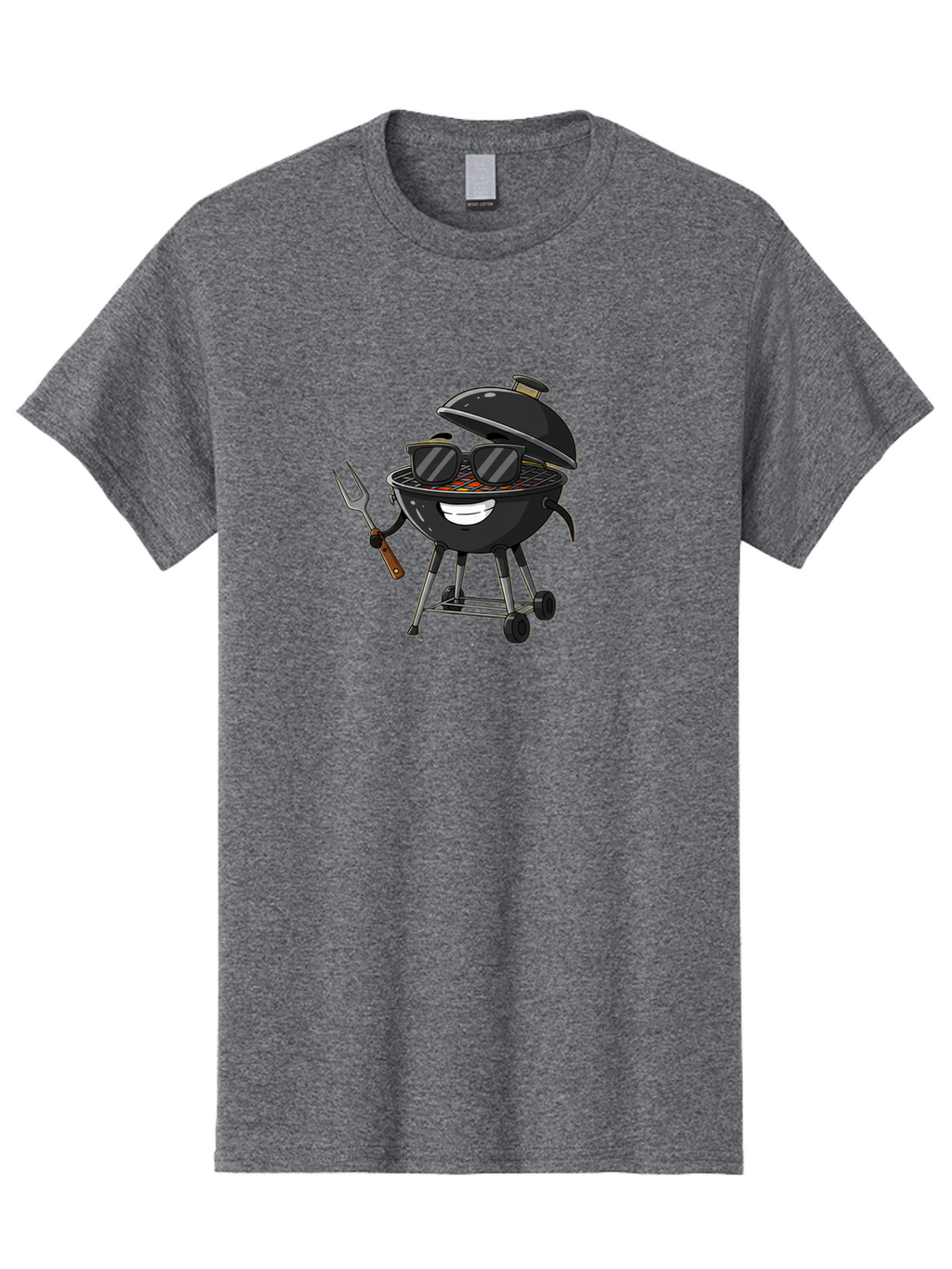 Bbq-Grill-With-Sunglasses Men'S Graphic Tee, 100% Cotton, Comfortable Casual Summer Wear, Machine Washable, Barbecue Grill, Sunglasses On Grill, Fork In Hand, Smiling Grill, Cartoon Character, Bbq Accessories, Outdoor Cooking, Summer Vibes, Bab672