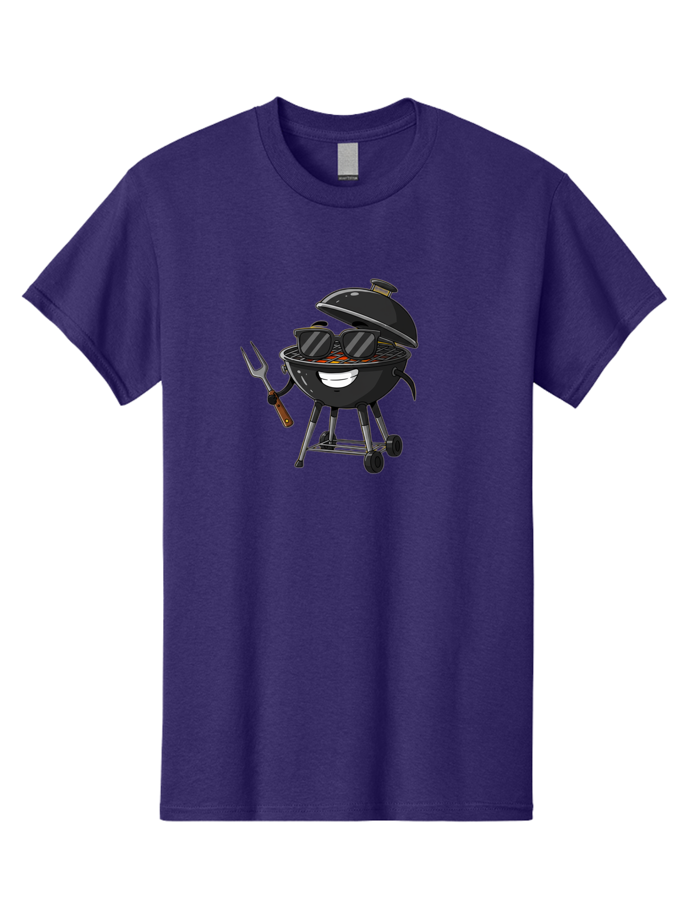 Bbq-Grill-With-Sunglasses Men'S Graphic Tee, 100% Cotton, Comfortable Casual Summer Wear, Machine Washable, Barbecue Grill, Sunglasses On Grill, Fork In Hand, Smiling Grill, Cartoon Character, Bbq Accessories, Outdoor Cooking, Summer Vibes, Bab672