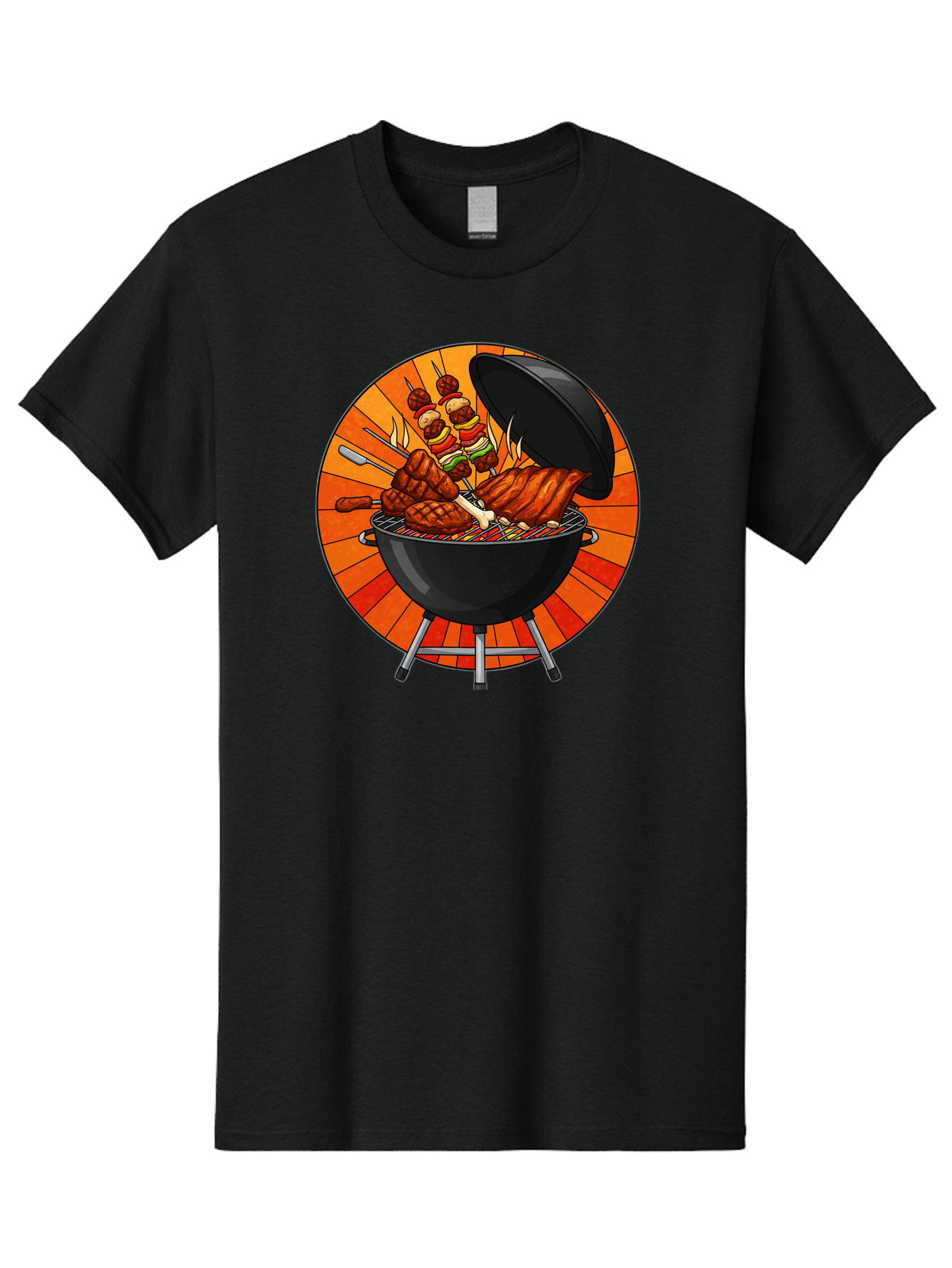 Bbq-Grill Men'S Graphic Tee, 100% Cotton, Comfortable Casual Summer Wear, Machine Washable, Barbecue Grill, Grilled Meat, Skewers, Outdoor Cooking, Summer Food, Barbecue Party, Delicious Food, Grilled Chicken, Barbecue Sauce Bab673
