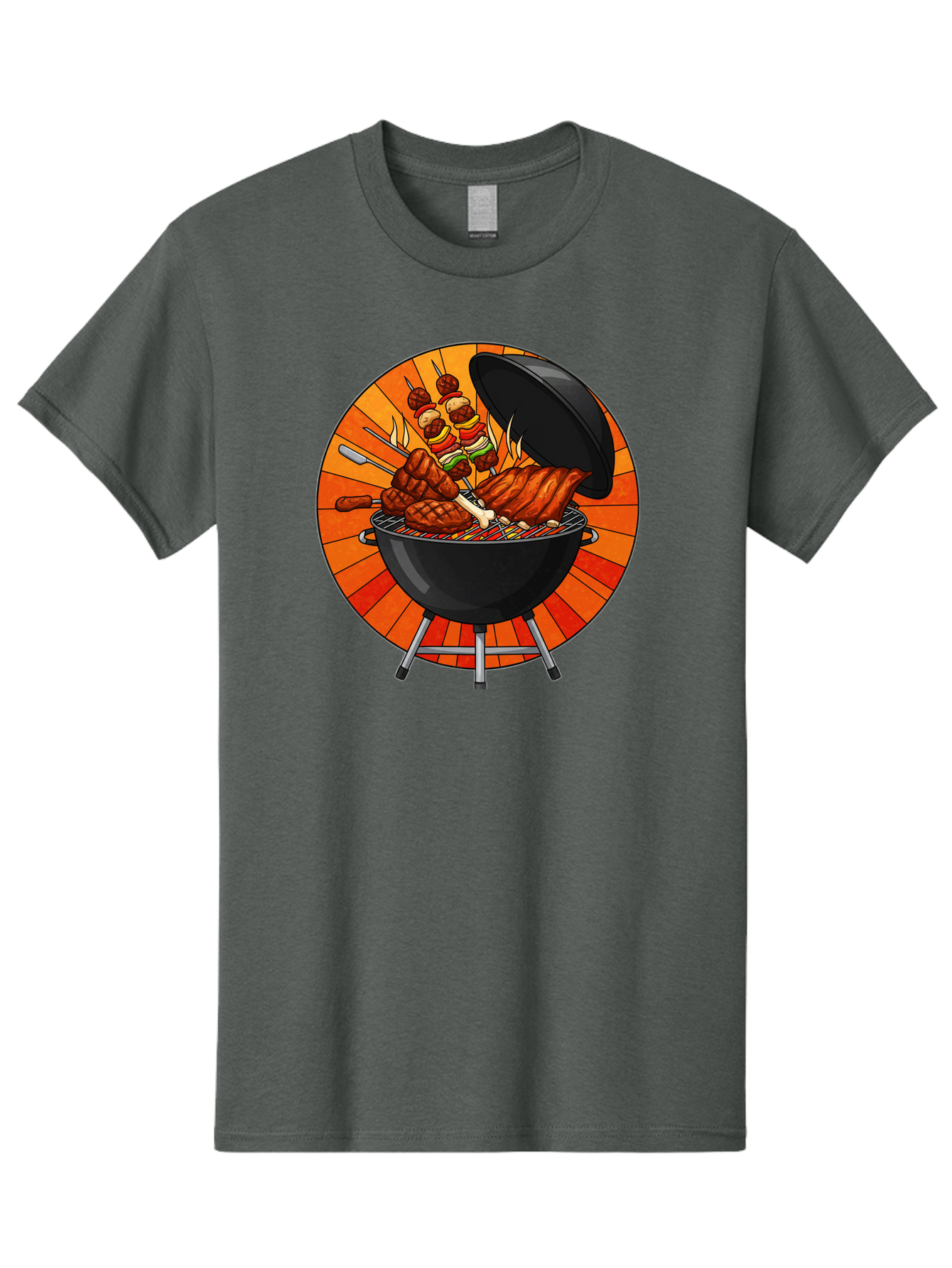 Bbq-Grill Men'S Graphic Tee, 100% Cotton, Comfortable Casual Summer Wear, Machine Washable, Barbecue Grill, Grilled Meat, Skewers, Outdoor Cooking, Summer Food, Barbecue Party, Delicious Food, Grilled Chicken, Barbecue Sauce Bab673