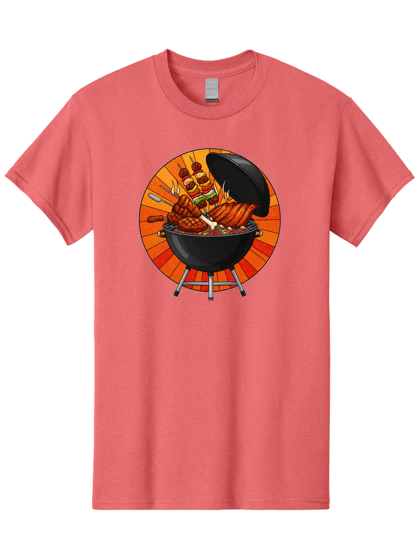 Bbq-Grill Men'S Graphic Tee, 100% Cotton, Comfortable Casual Summer Wear, Machine Washable, Barbecue Grill, Grilled Meat, Skewers, Outdoor Cooking, Summer Food, Barbecue Party, Delicious Food, Grilled Chicken, Barbecue Sauce Bab673