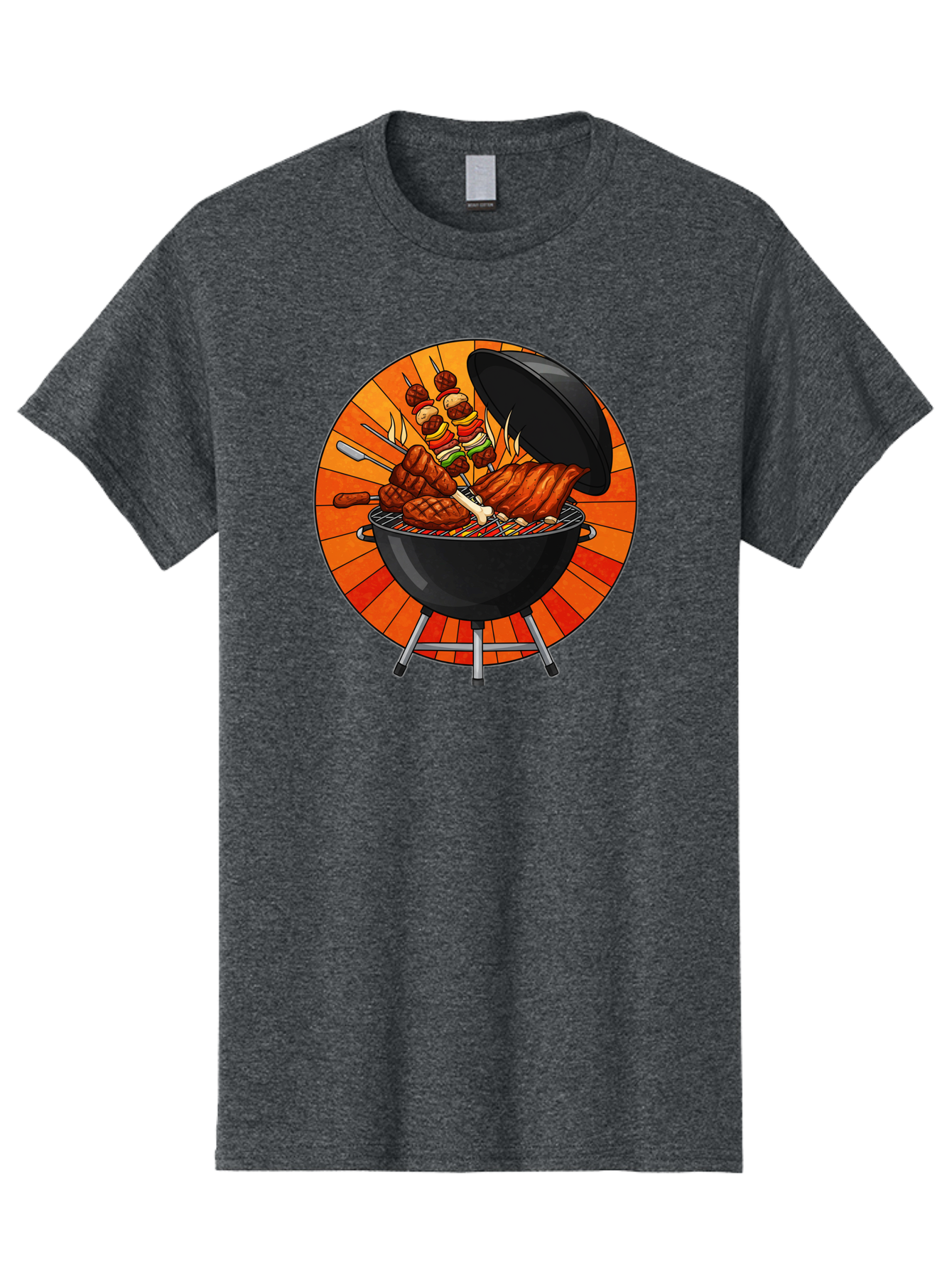 Bbq-Grill Men'S Graphic Tee, 100% Cotton, Comfortable Casual Summer Wear, Machine Washable, Barbecue Grill, Grilled Meat, Skewers, Outdoor Cooking, Summer Food, Barbecue Party, Delicious Food, Grilled Chicken, Barbecue Sauce Bab673