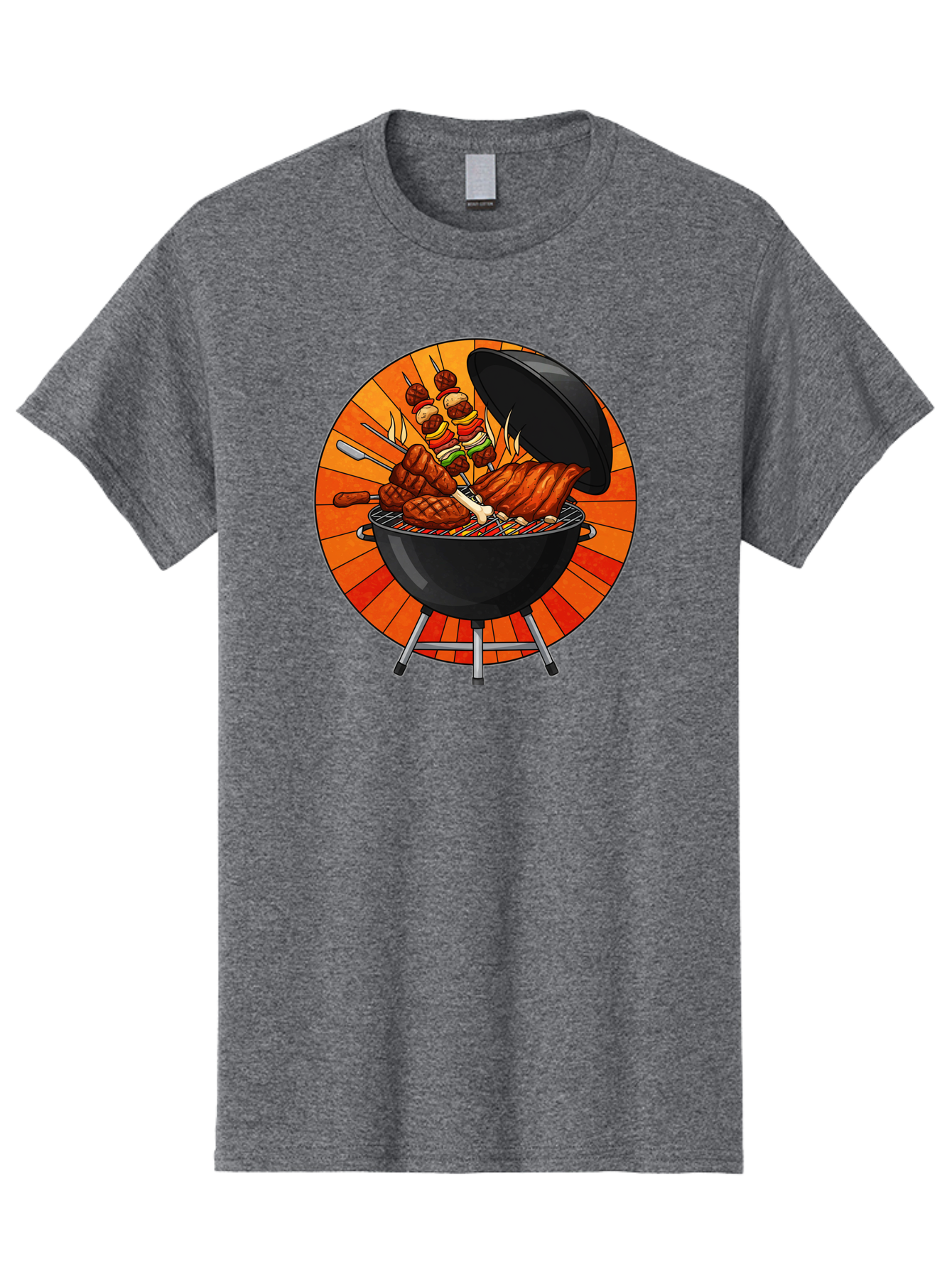 Bbq-Grill Men'S Graphic Tee, 100% Cotton, Comfortable Casual Summer Wear, Machine Washable, Barbecue Grill, Grilled Meat, Skewers, Outdoor Cooking, Summer Food, Barbecue Party, Delicious Food, Grilled Chicken, Barbecue Sauce Bab673